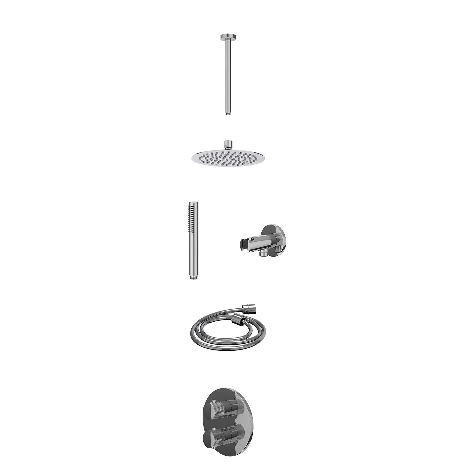 IVY Nexus Regendoucheset inbouw 2-weg - 20cm slim - plafond 30cm - wandhouder - staafhanddouche - excl. inbouwbox - Chroom
