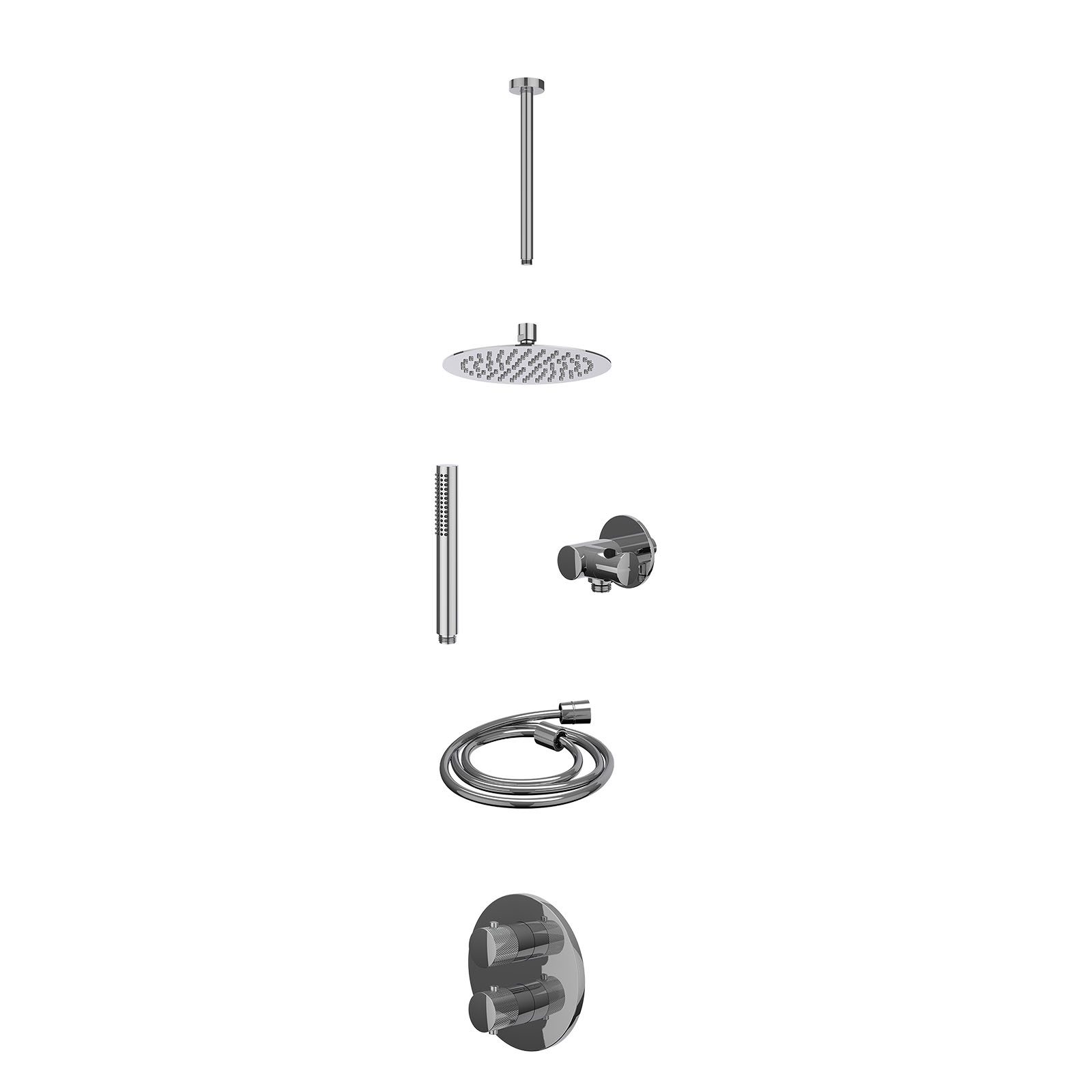 IVY Nexus Regendoucheset inbouw 2-weg - 20cm slim - plafond 30cm - verstelbare steun - staafhanddouche - excl. inbouwbox - Chroom