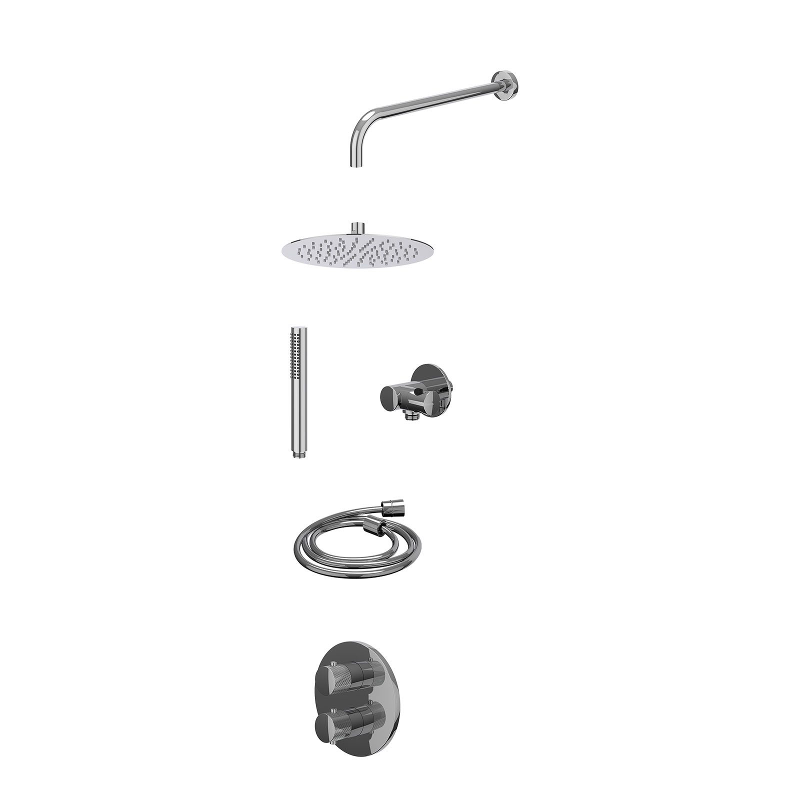 IVY Nexus Regendoucheset inbouw 2-weg - 25cm slim - wandarm - verstelbare steun - staafhanddouche - excl. inbouwbox - Chroom