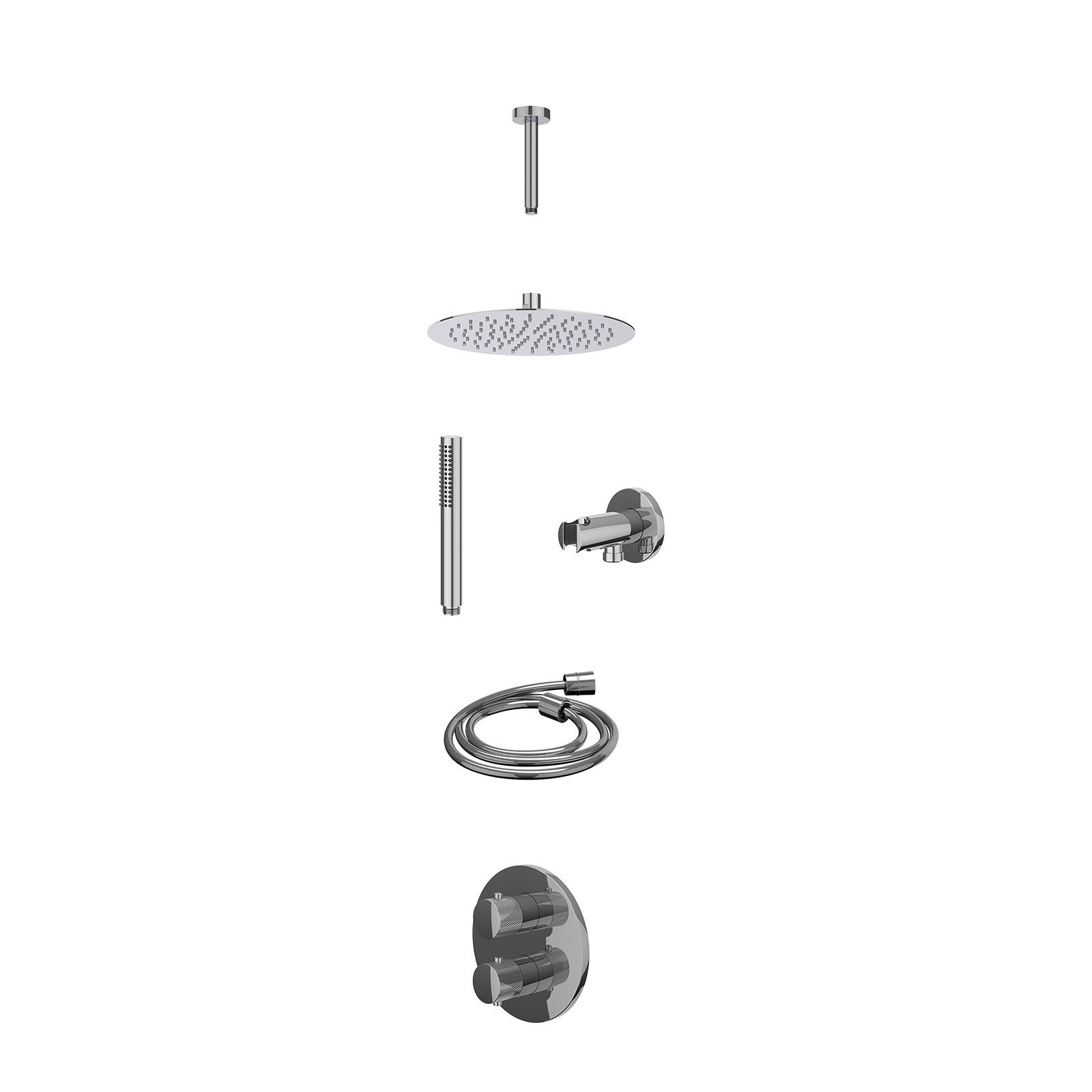 IVY Nexus Regendoucheset inbouw 2-weg - 25cm slim - plafond 15cm - wandhouder - staafhanddouche - excl. inbouwbox - Chroom