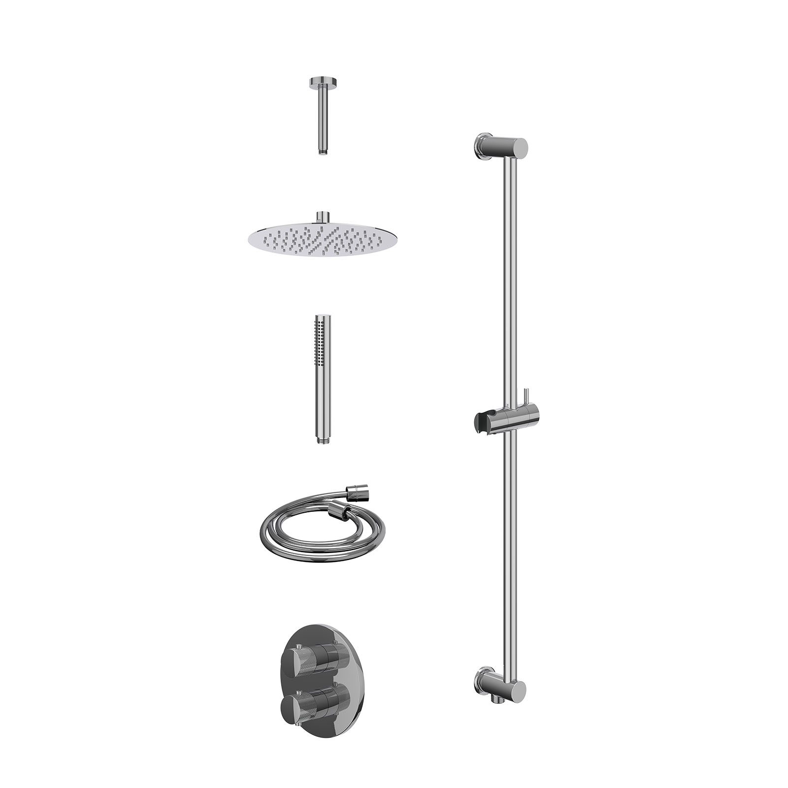 IVY Nexus Regendoucheset inbouw 2-weg - 25cm slim - plafond 15cm - glijstang - staafhanddouche - excl. inbouwbox - Chroom