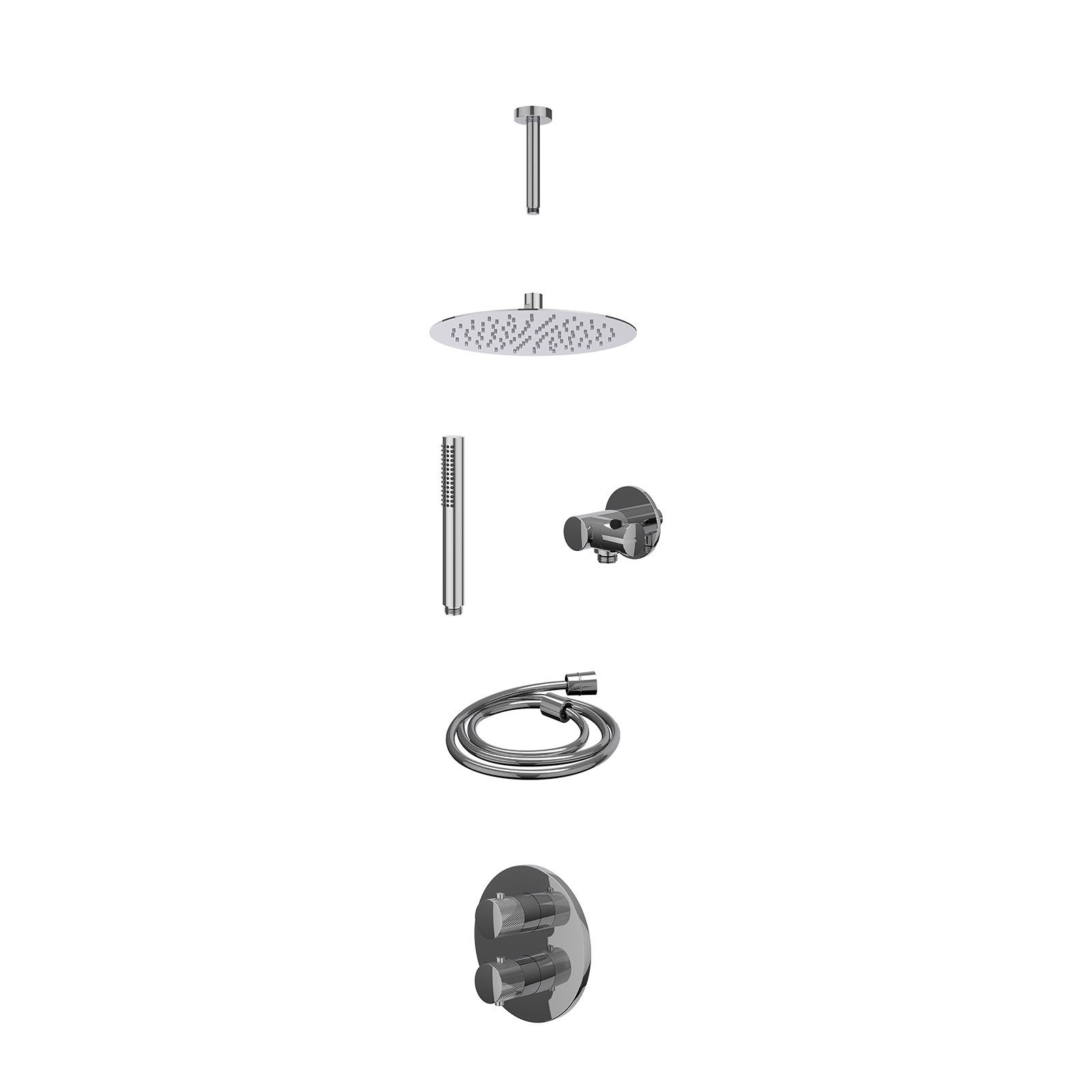 IVY Nexus Regendoucheset inbouw 2-weg - 25cm slim - plafond 15cm - verstelbare steun - staafhanddouche - excl. inbouwbox - Chroom