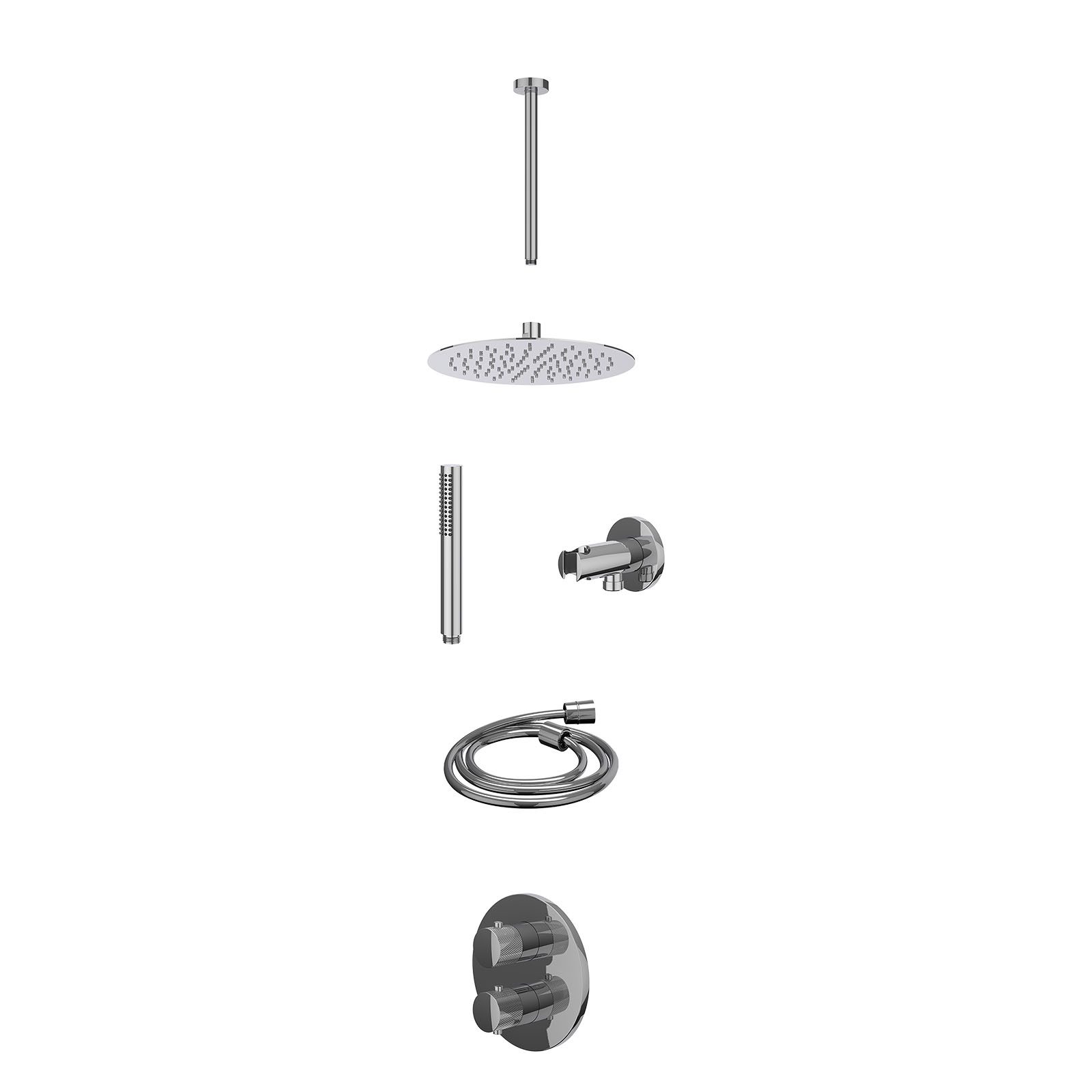 IVY Nexus Regendoucheset inbouw 2-weg - 25cm slim - plafond 30cm - wandhouder - staafhanddouche - excl. inbouwbox - Chroom
