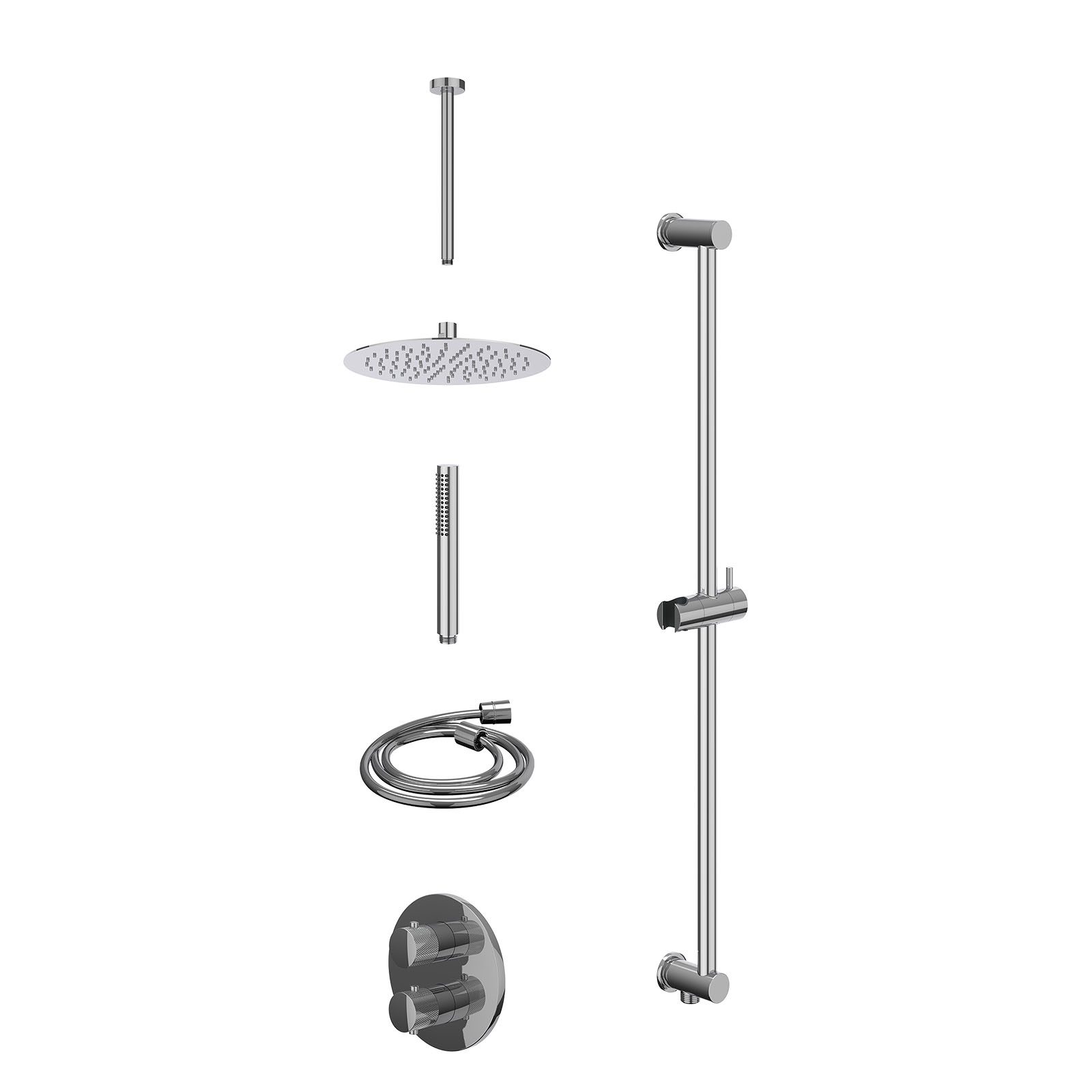 IVY Nexus Regendoucheset inbouw 2-weg - 25cm slim - plafond 30cm - glijstang - staafhanddouche - excl. inbouwbox - Chroom
