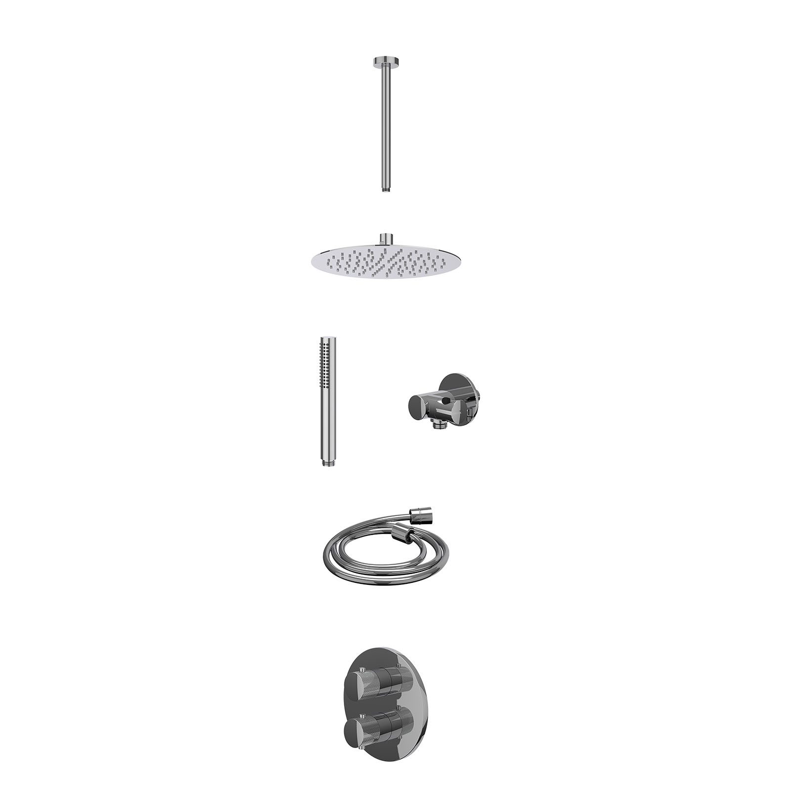 IVY Nexus Regendoucheset inbouw 2-weg - 25cm slim - plafond 30cm - verstelbare steun - staafhanddouche - excl. inbouwbox - Chroom