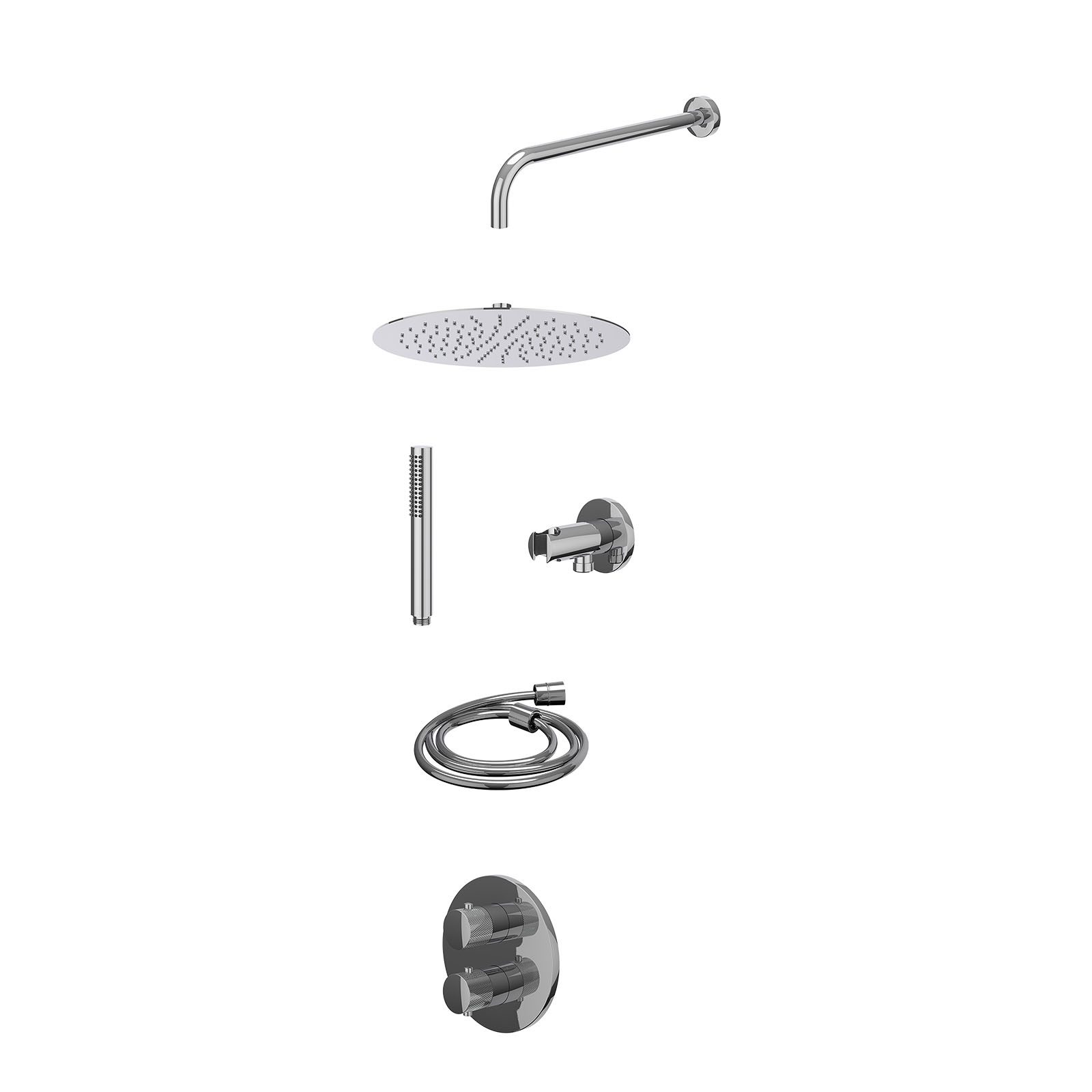 IVY Nexus Regendoucheset inbouw 2-weg - 30cm slim - wandarm - wandhouder - staafhanddouche - excl. inbouwbox - Chroom