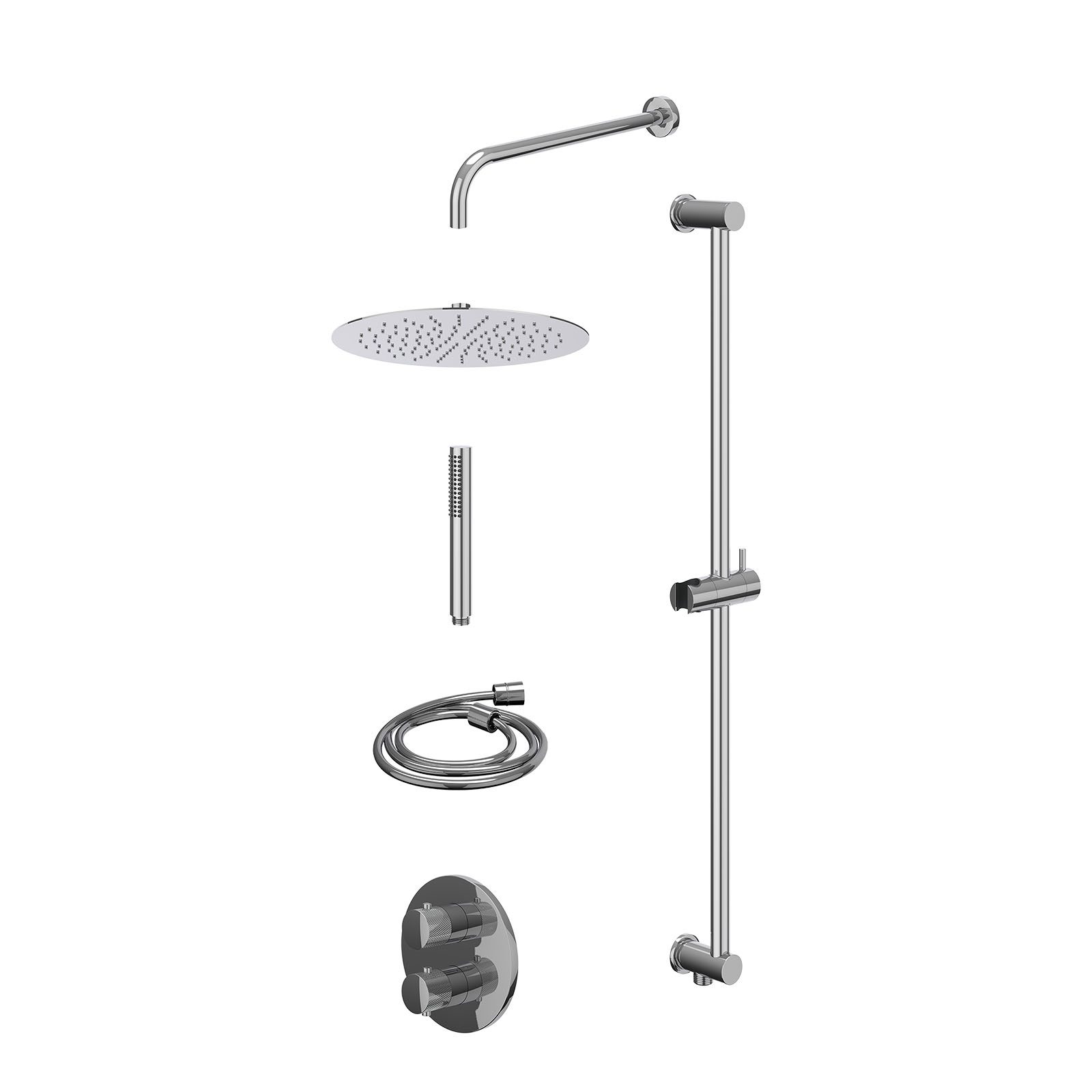 IVY Nexus Regendoucheset inbouw 2-weg - 30cm slim - wandarm - glijstang - staafhanddouche - excl. inbouwbox - Chroom