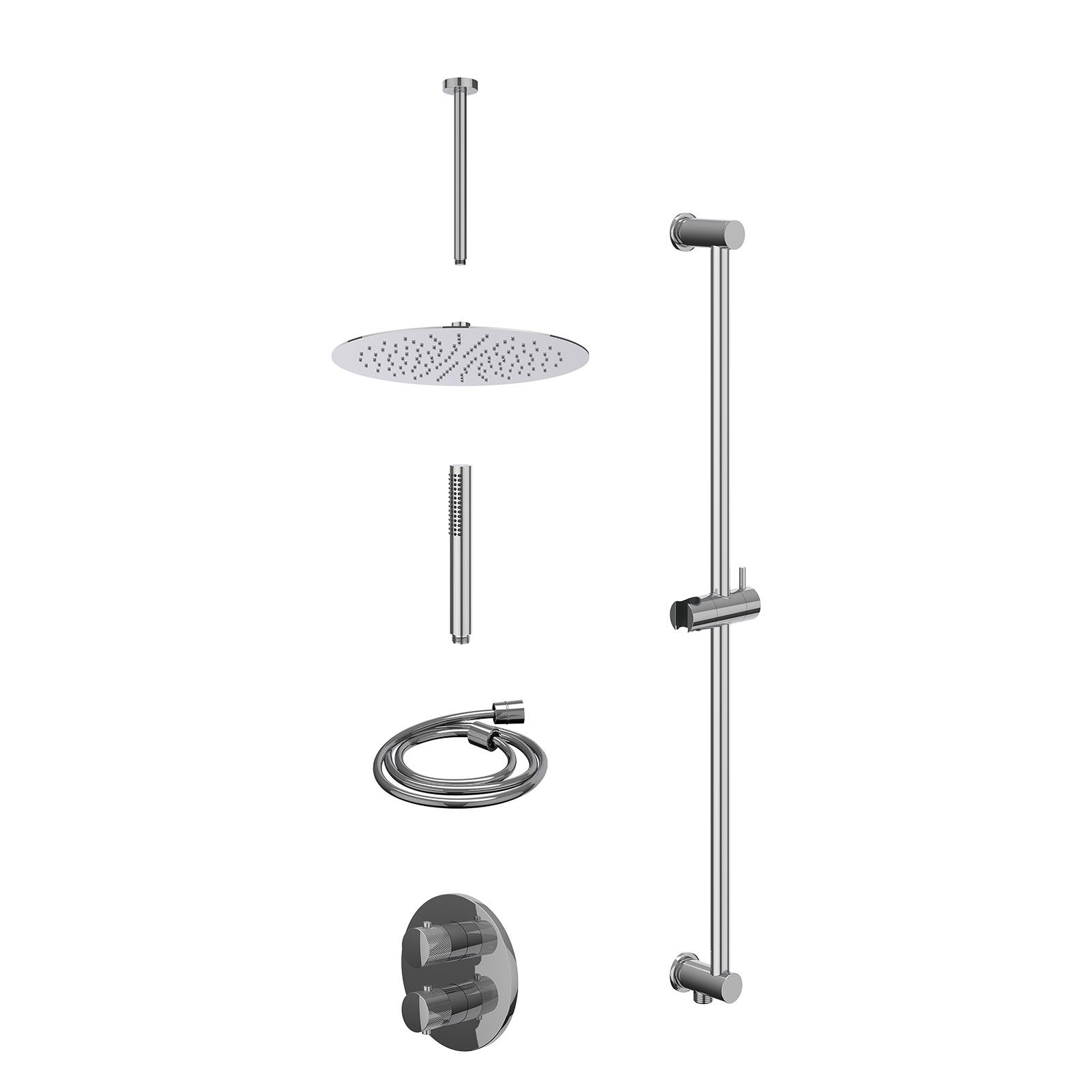 IVY Nexus Regendoucheset inbouw 2-weg - 30cm slim - plafond 30cm - glijstang - staafhanddouche - excl. inbouwbox - Chroom