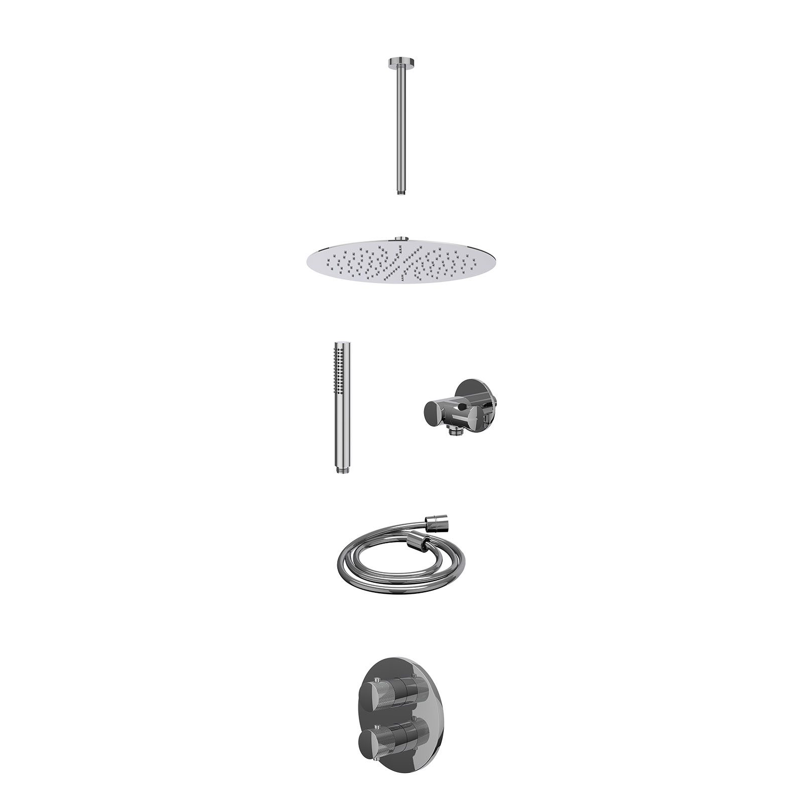 IVY Nexus Regendoucheset inbouw 2-weg - 30cm slim - plafond 30cm - verstelbare steun - staafhanddouche - excl. inbouwbox - Chroom
