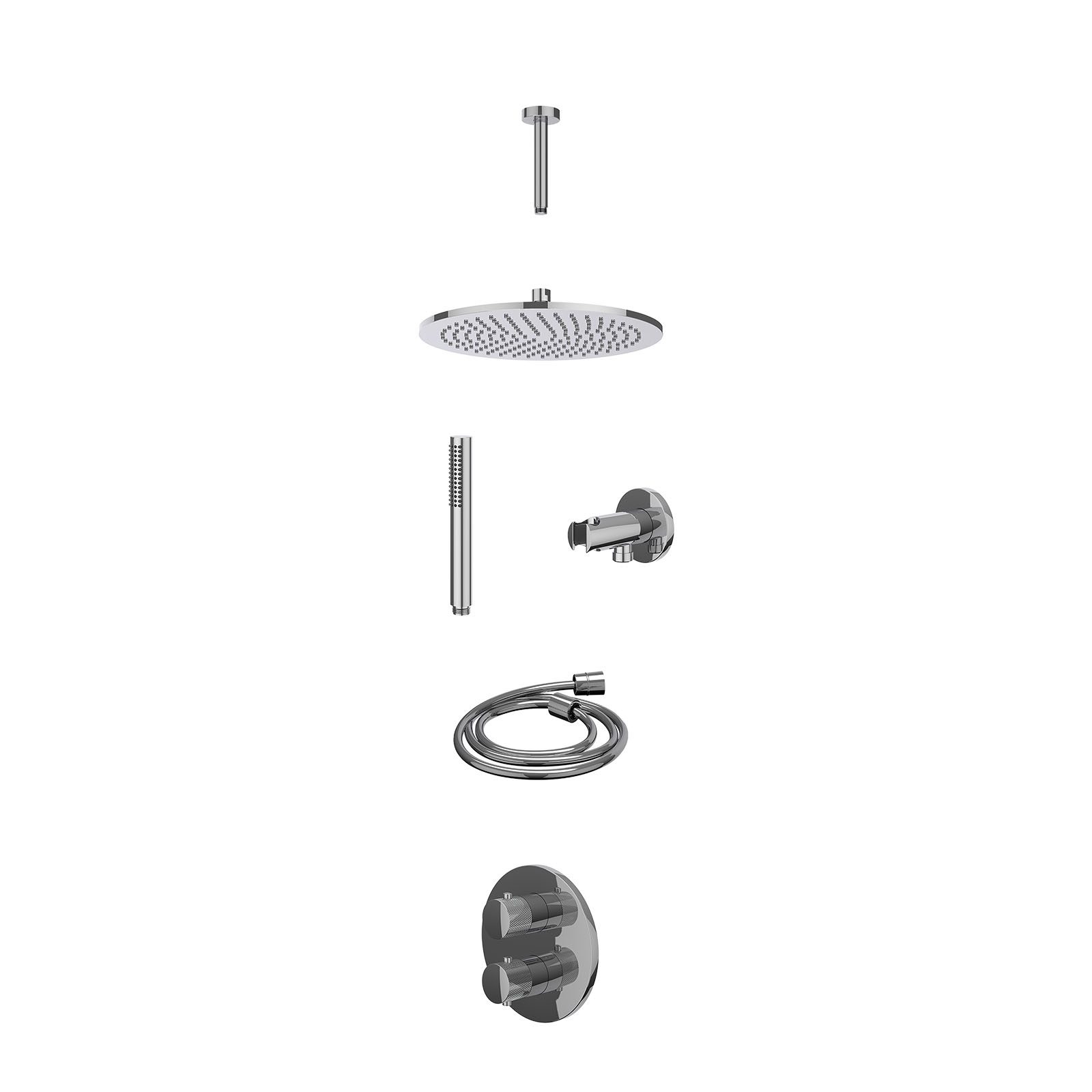 IVY Nexus Regendoucheset inbouw 2-weg - 30cm medium - plafond 15cm - wandhouder - staafhanddouche - excl. inbouwbox - Chroom