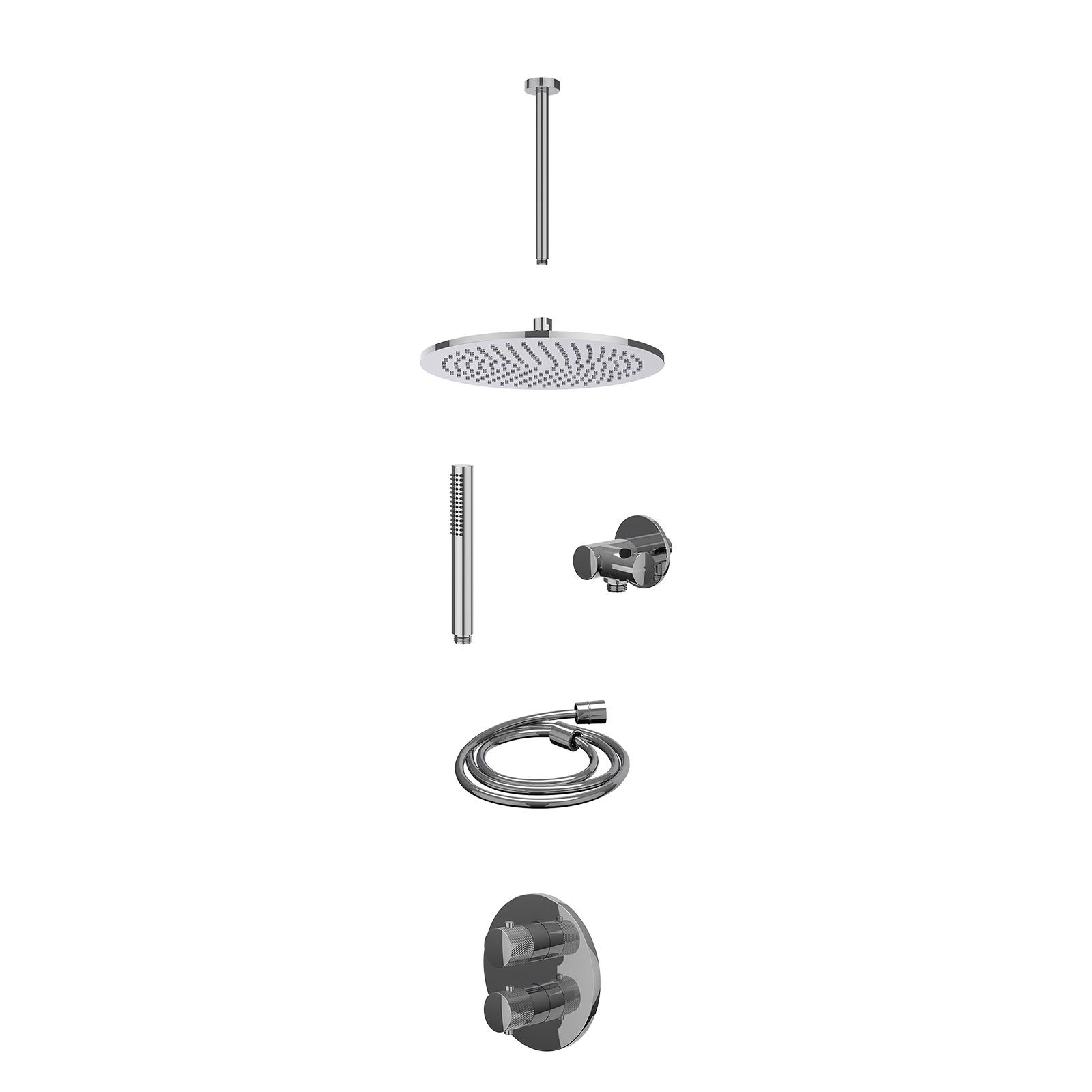 IVY Nexus Regendoucheset inbouw 2-weg - 30cm medium - plafond 30cm - verstelbare steun - staafhanddouche - excl. inbouwbox - Chroom