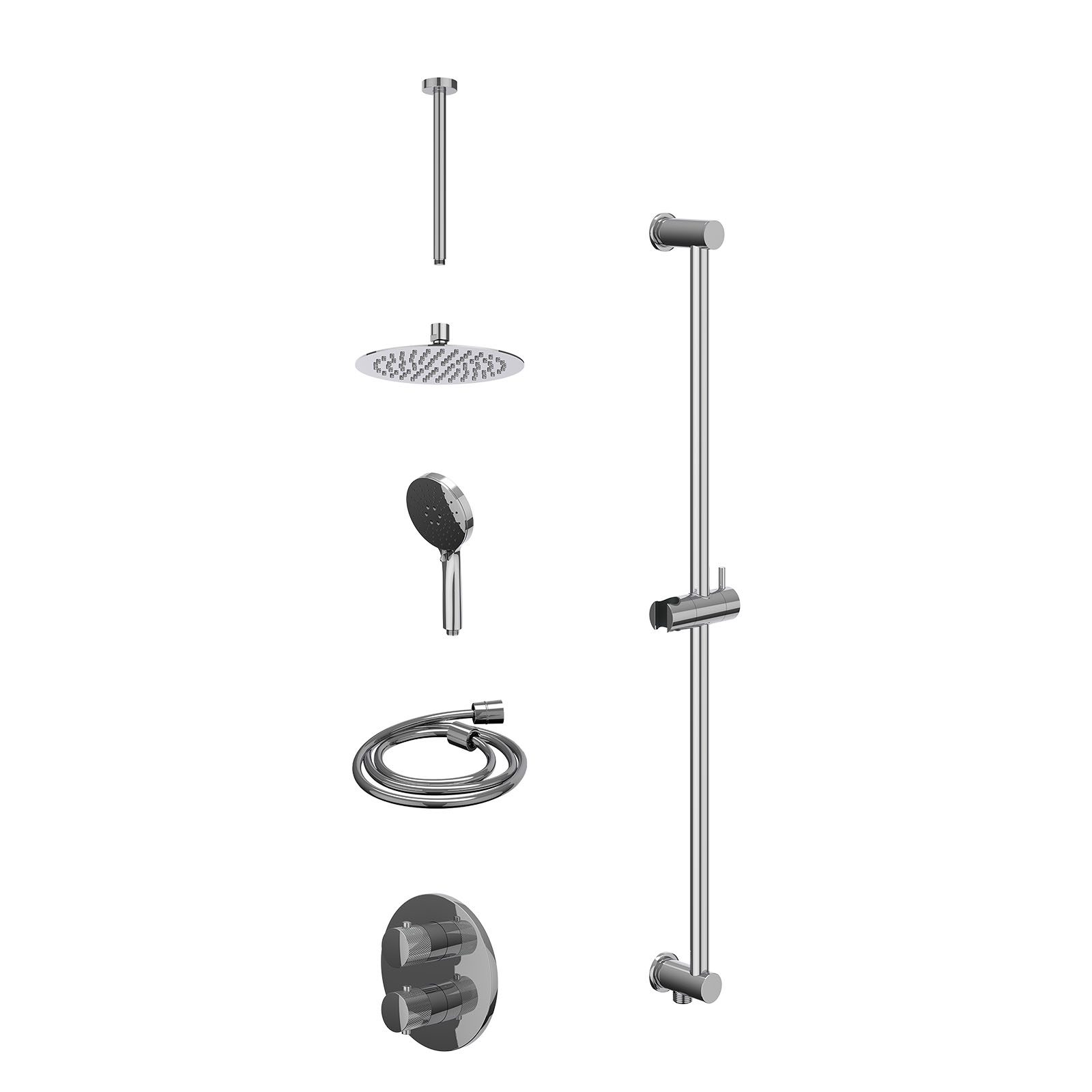 IVY Nexus Regendoucheset inbouw 2-weg - 20cm slim - plafond 30cm - glijstang - 3-standen - excl. inbouwbox - Chroom