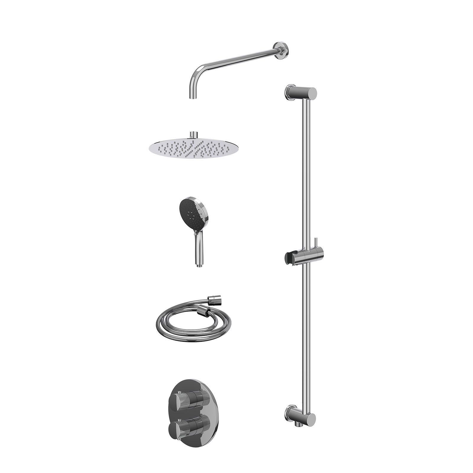 IVY Nexus Regendoucheset inbouw 2-weg - 25cm slim - wandarm - glijstang - 3-standen - excl. inbouwbox - Chroom