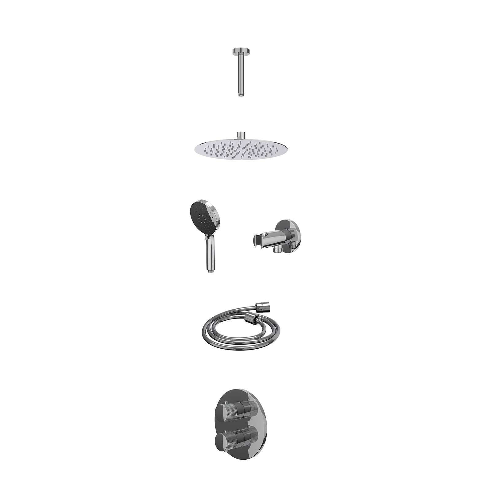 IVY Nexus Regendoucheset inbouw 2-weg - 25cm slim - plafond 15cm - wandhouder - 3-standen - excl. inbouwbox - Chroom