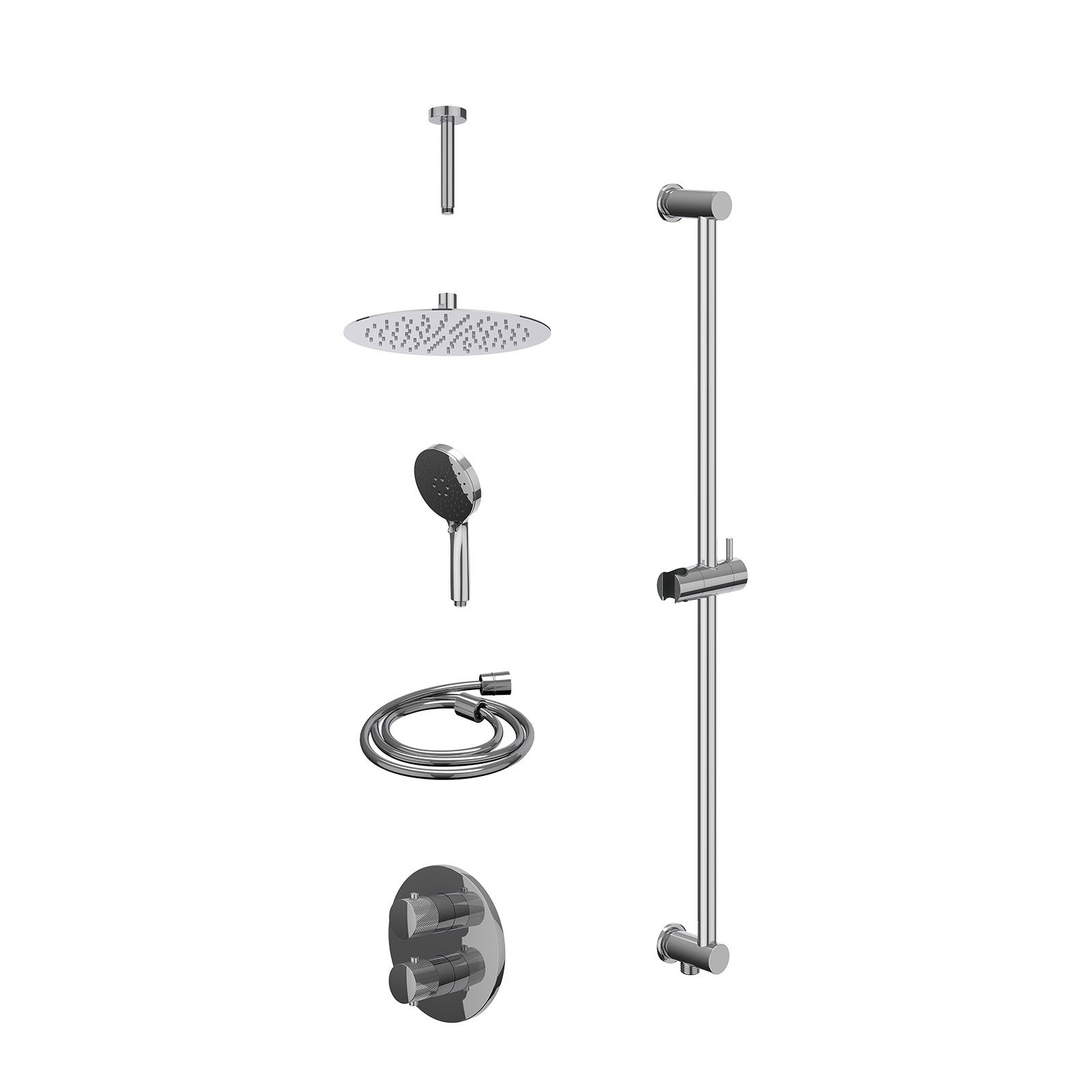 IVY Nexus Regendoucheset inbouw 2-weg - 25cm slim - plafond 15cm - glijstang - 3-standen - excl. inbouwbox - Chroom