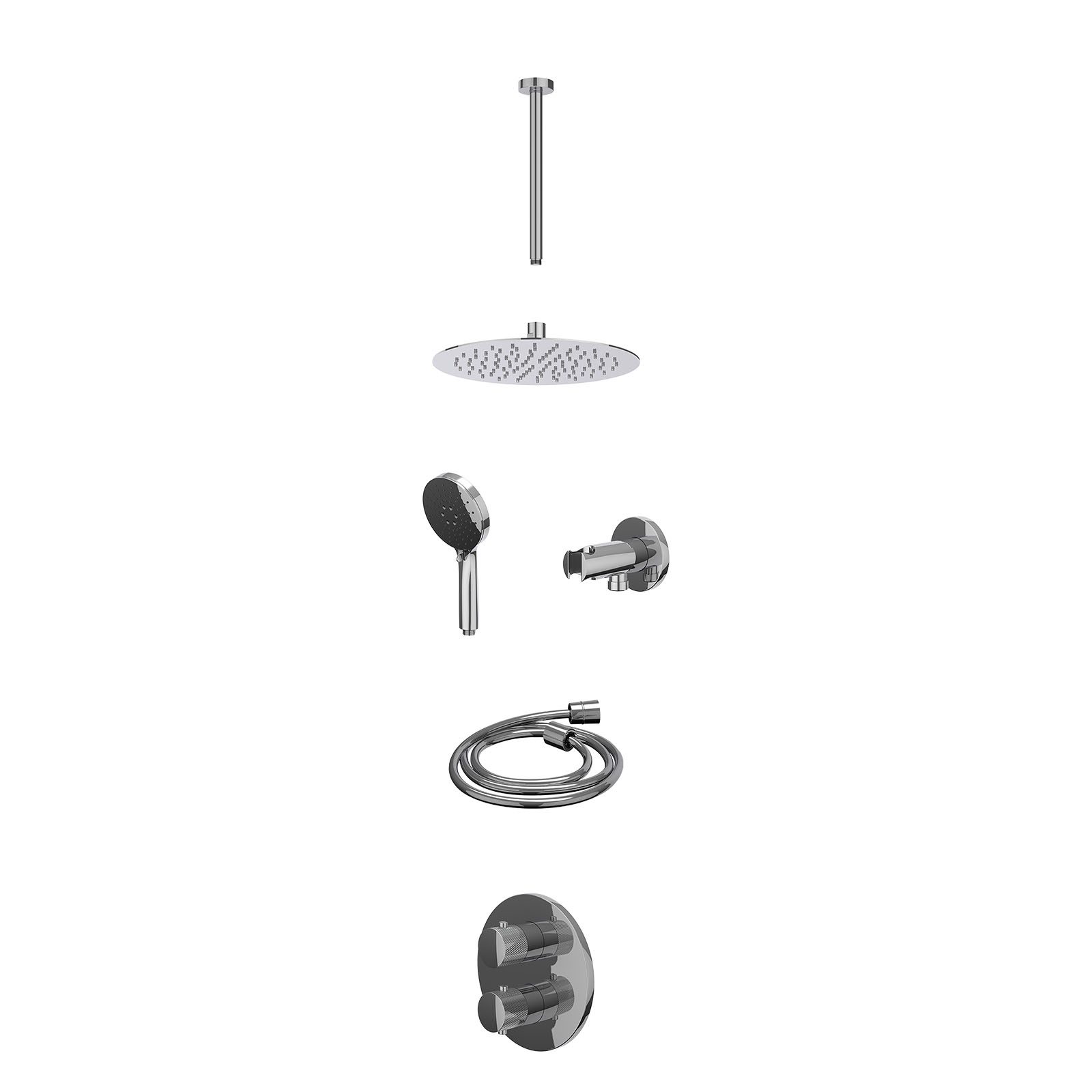 IVY Nexus Regendoucheset inbouw 2-weg - 25cm slim - plafond 30cm - wandhouder - 3-standen - excl. inbouwbox - Chroom