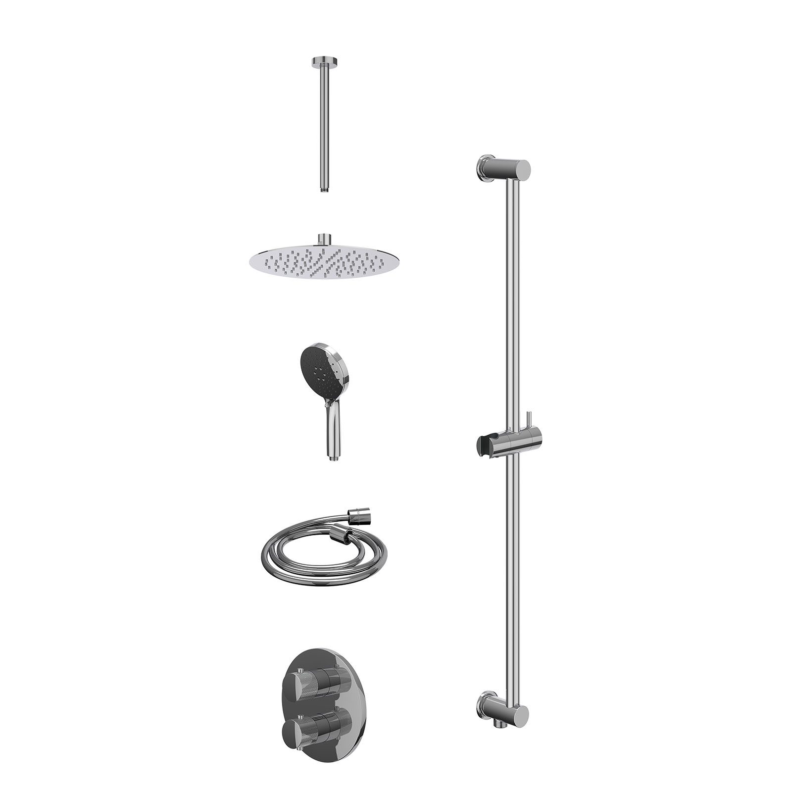IVY Nexus Regendoucheset inbouw 2-weg - 25cm slim - plafond 30cm - glijstang - 3-standen - excl. inbouwbox - Chroom
