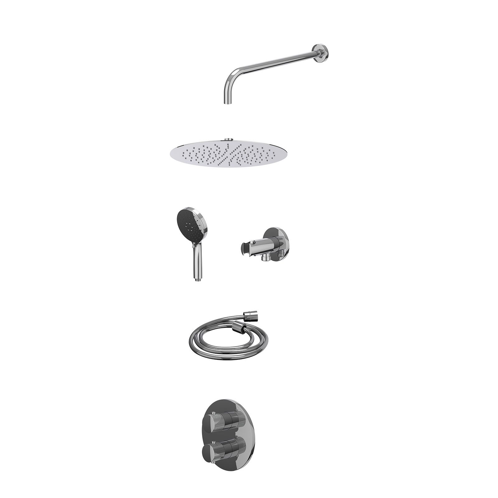 IVY Nexus Regendoucheset inbouw 2-weg - 30cm slim - wandarm - wandhouder - 3-standen - excl. inbouwbox - Chroom