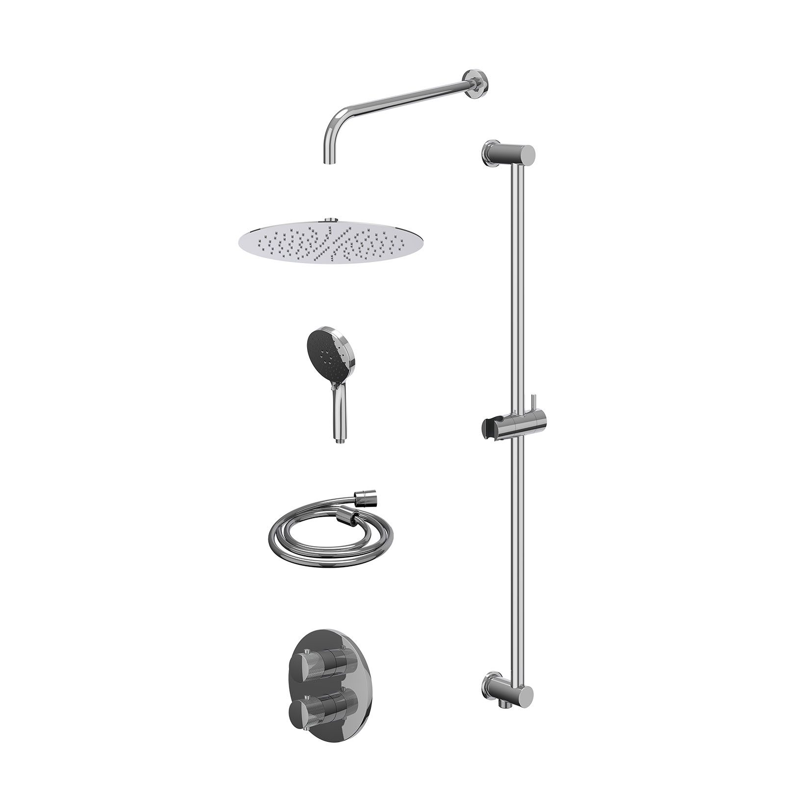 IVY Nexus Regendoucheset inbouw 2-weg - 30cm slim - wandarm - glijstang - 3-standen - excl. inbouwbox - Chroom