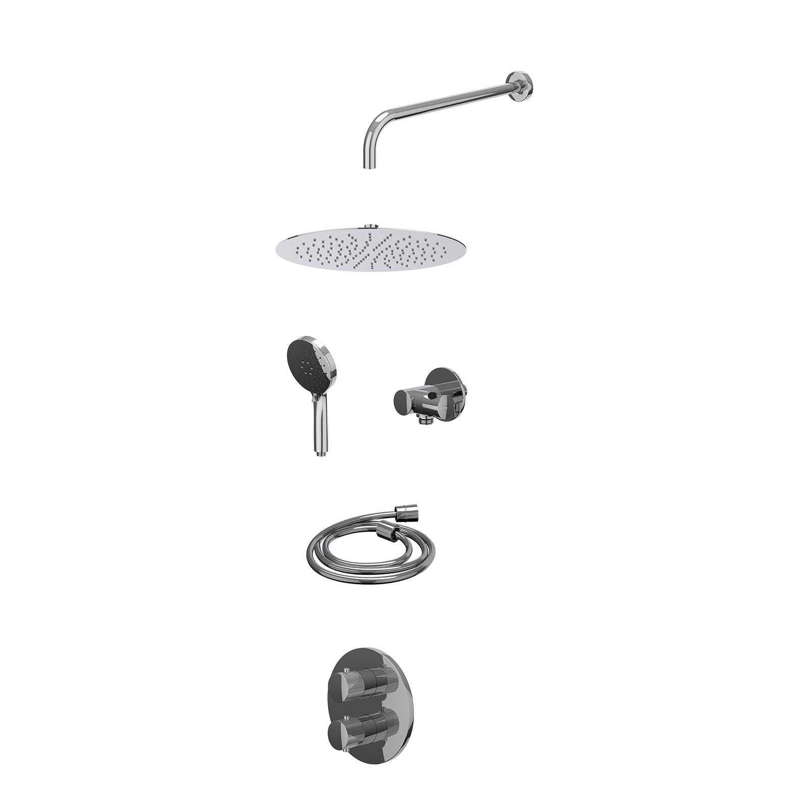 IVY Nexus Regendoucheset inbouw 2-weg - 30cm slim - wandarm - verstelbare steun - 3-standen - excl. inbouwbox - Chroom