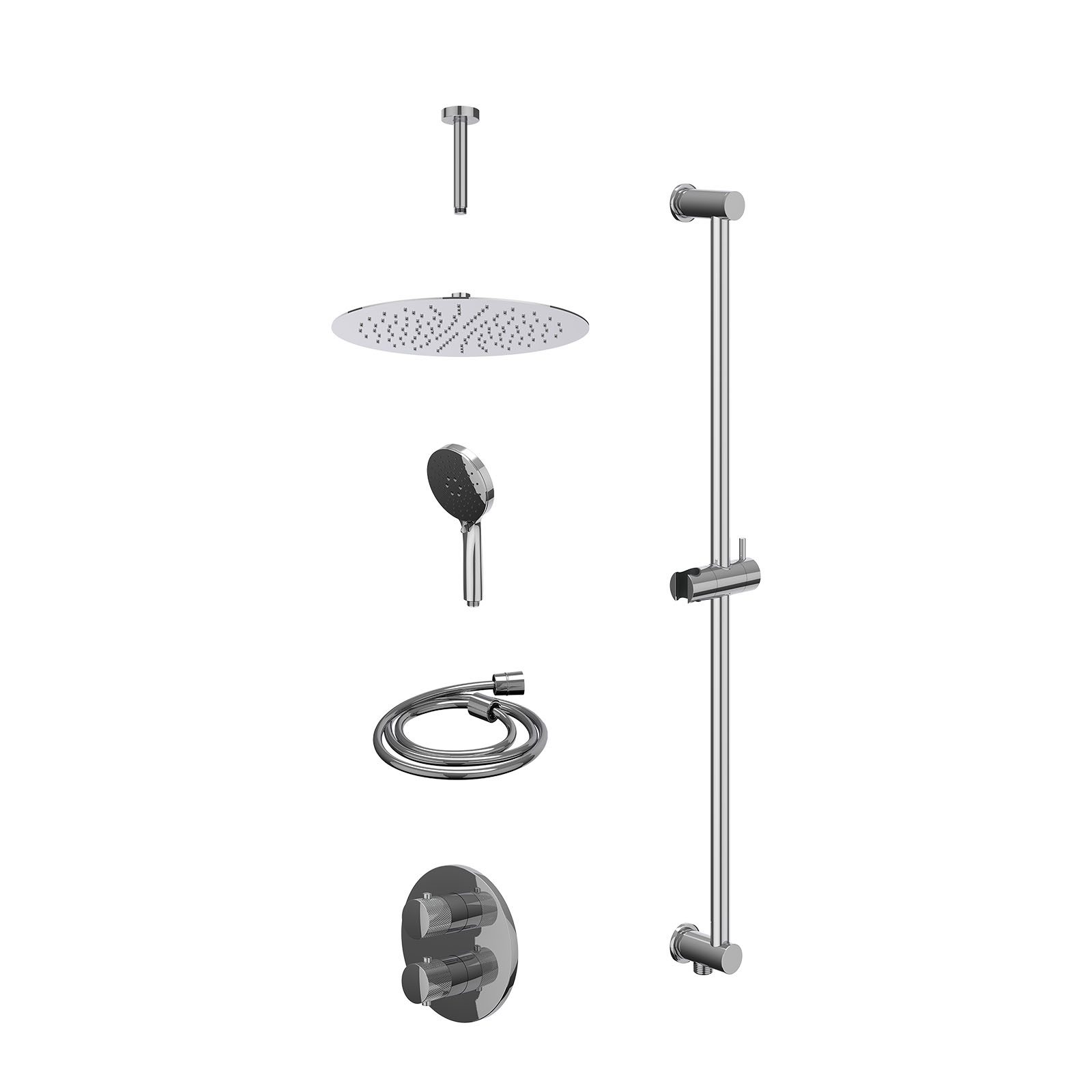 IVY Nexus Regendoucheset inbouw 2-weg - 30cm slim - plafond 15cm - glijstang - 3-standen - excl. inbouwbox - Chroom