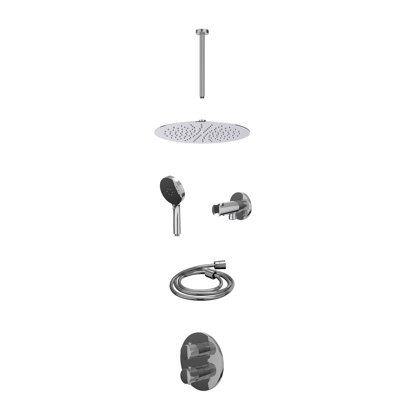 IVY Nexus Regendoucheset inbouw 2-weg - 30cm slim - plafond 30cm - wandhouder - 3-standen - excl. inbouwbox - Chroom