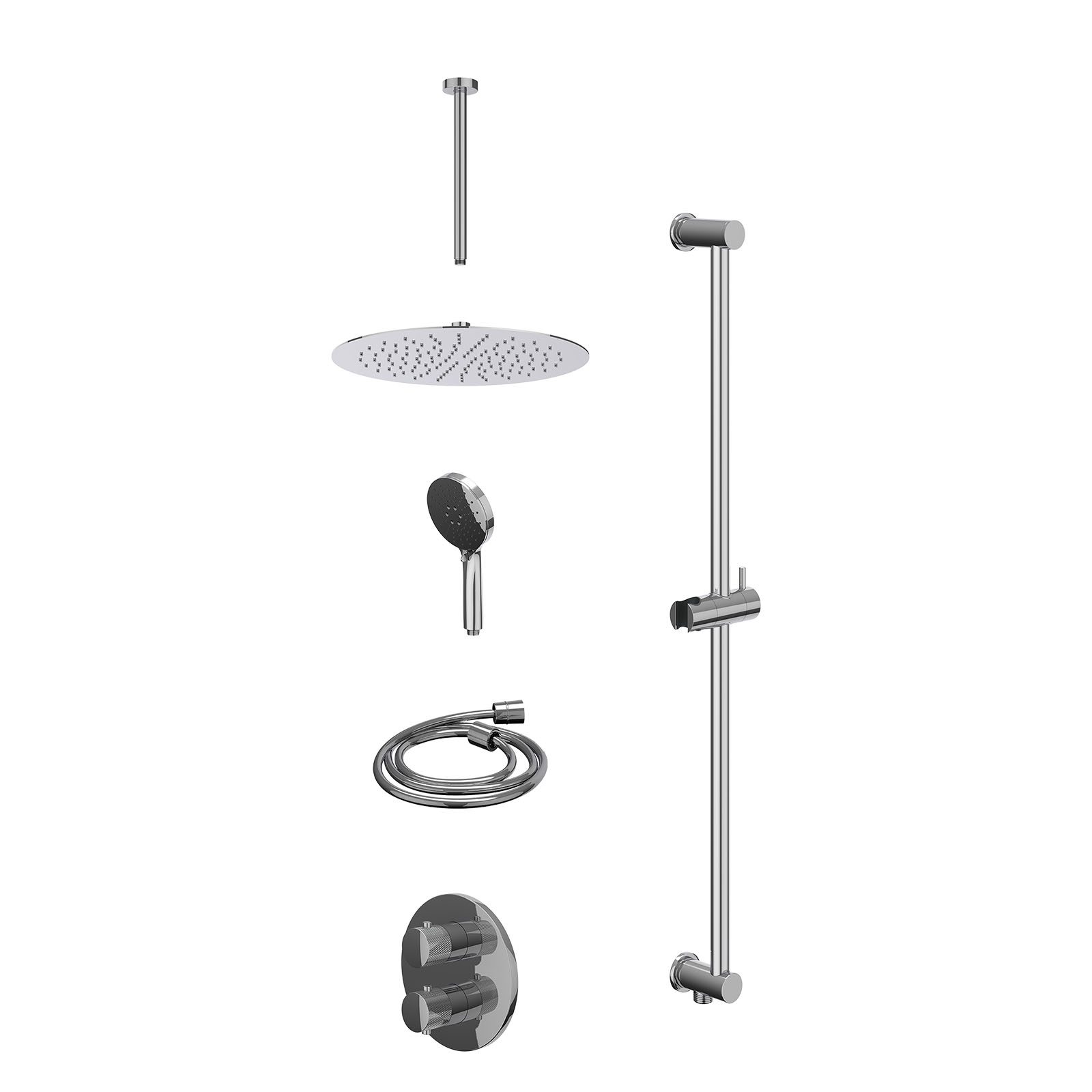 IVY Nexus Regendoucheset inbouw 2-weg - 30cm slim - plafond 30cm - glijstang - 3-standen - excl. inbouwbox - Chroom