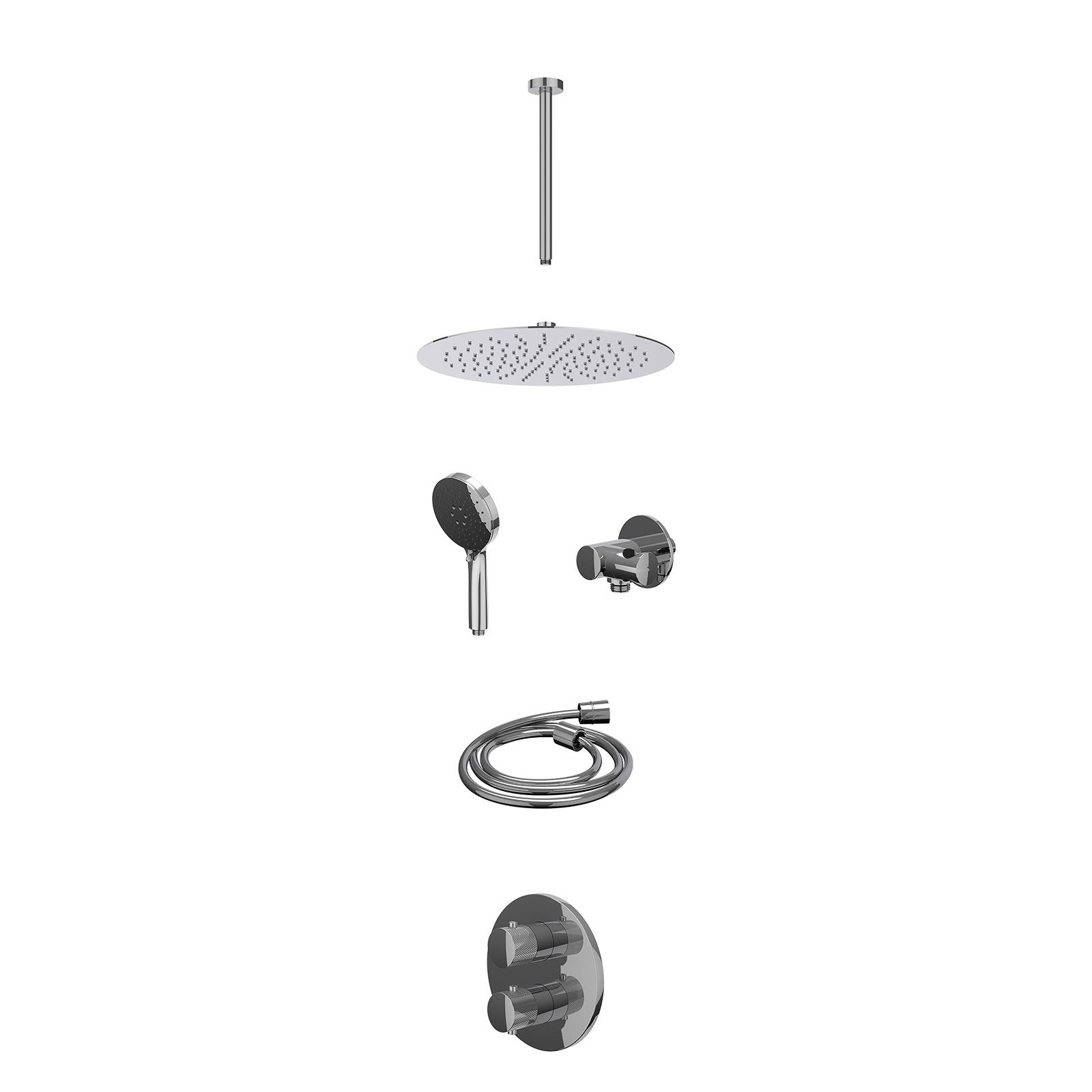 IVY Nexus Regendoucheset inbouw 2-weg - 30cm slim - plafond 30cm - verstelbare steun - 3-standen - excl. inbouwbox - Chroom
