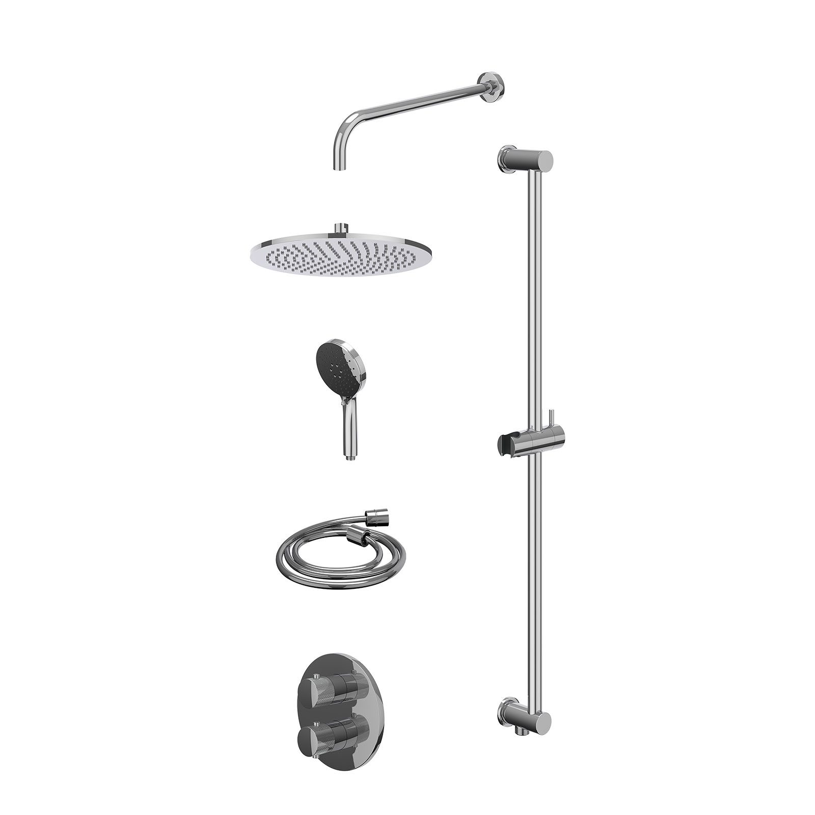 IVY Nexus Regendoucheset inbouw 2-weg - 30cm medium - wandarm - glijstang - 3-standen - excl. inbouwbox - Chroom