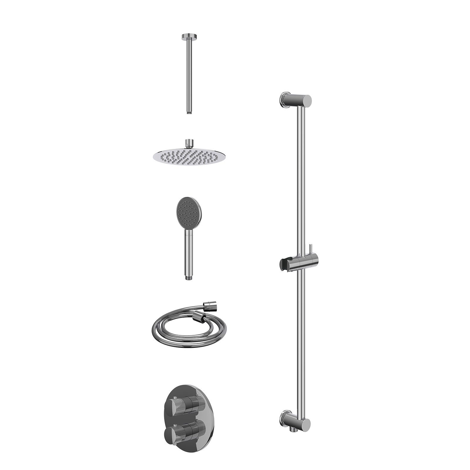 IVY Nexus Regendoucheset inbouw 2-weg - 20cm slim - plafond 30cm - glijstang - satin spray - excl. inbouwbox - Chroom