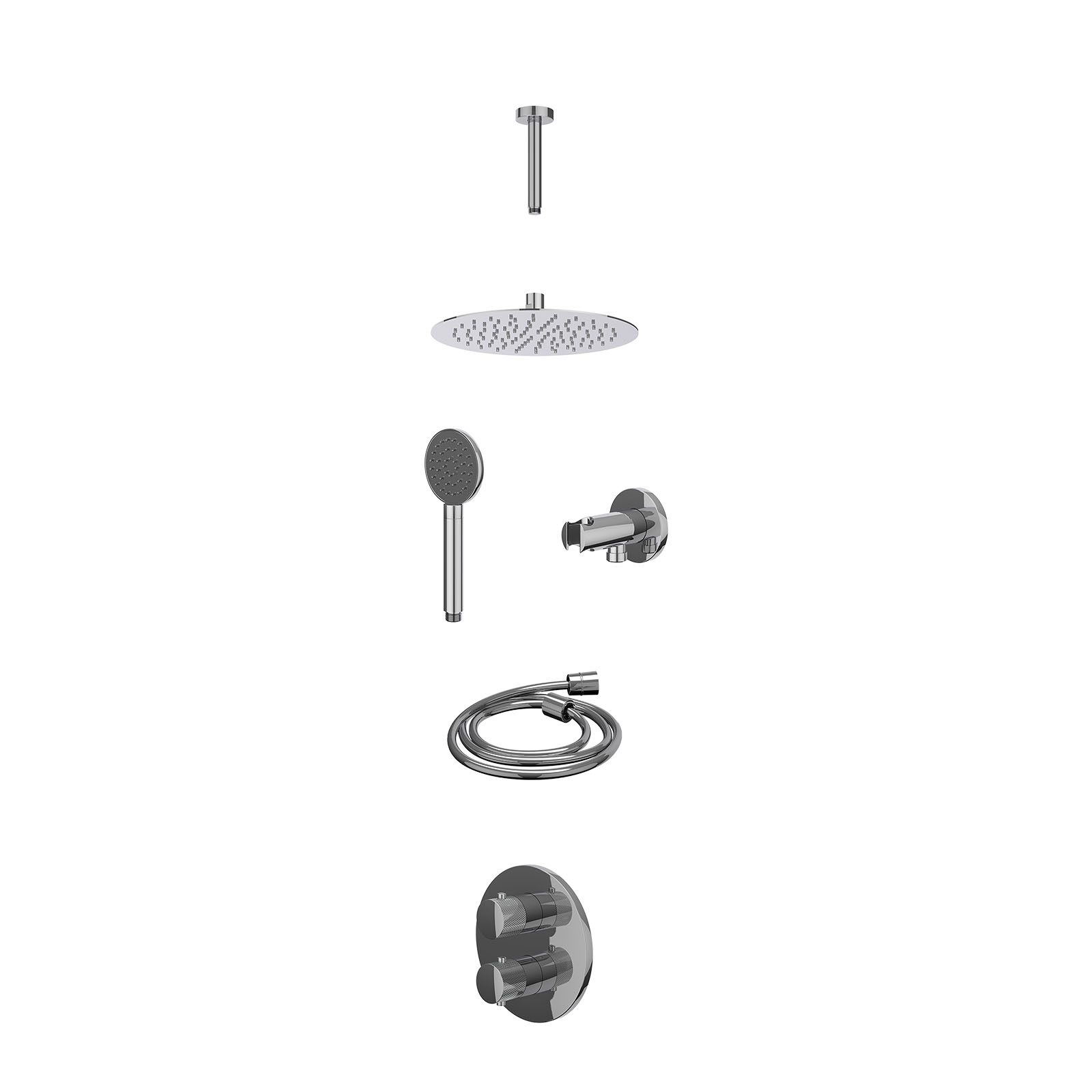 IVY Nexus Regendoucheset inbouw 2-weg - 25cm slim - plafond 15cm - wandhouder - satin spray - excl. inbouwbox - Chroom