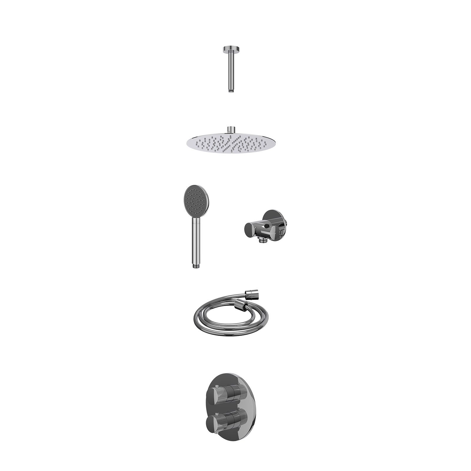 IVY Nexus Regendoucheset inbouw 2-weg - 25cm slim - plafond 15cm - verstelbare steun - satin spray - excl. inbouwbox - Chroom