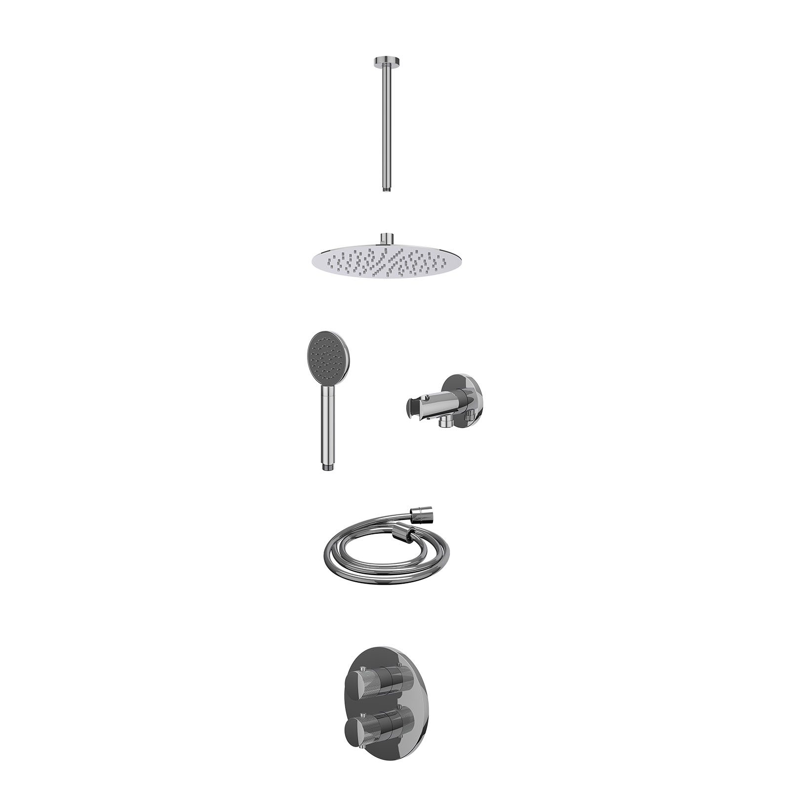 IVY Nexus Regendoucheset inbouw 2-weg - 25cm slim - plafond 30cm - wandhouder - satin spray - excl. inbouwbox - Chroom