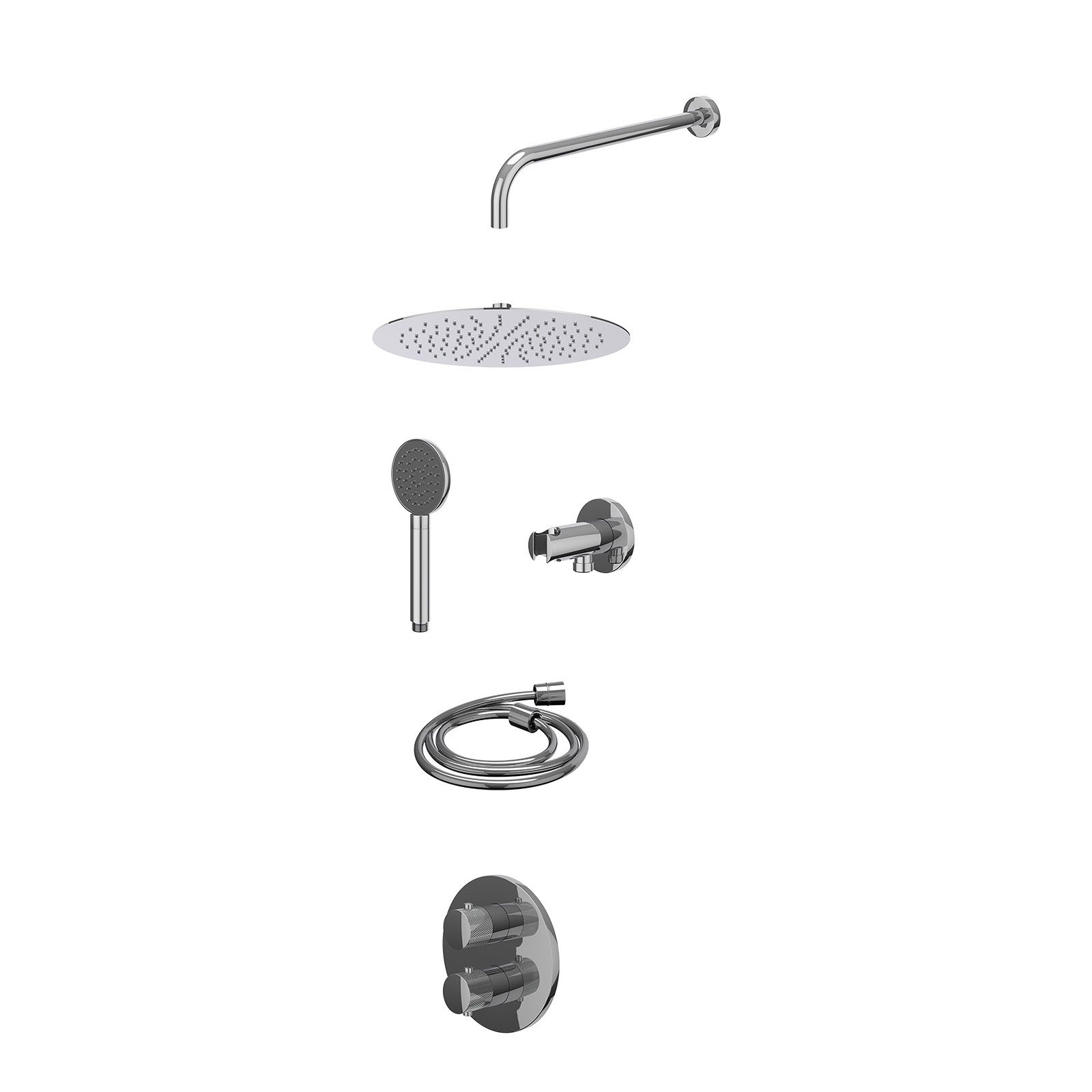 IVY Nexus Regendoucheset inbouw 2-weg - 30cm slim - wandarm - wandhouder - satin spray - excl. inbouwbox - Chroom