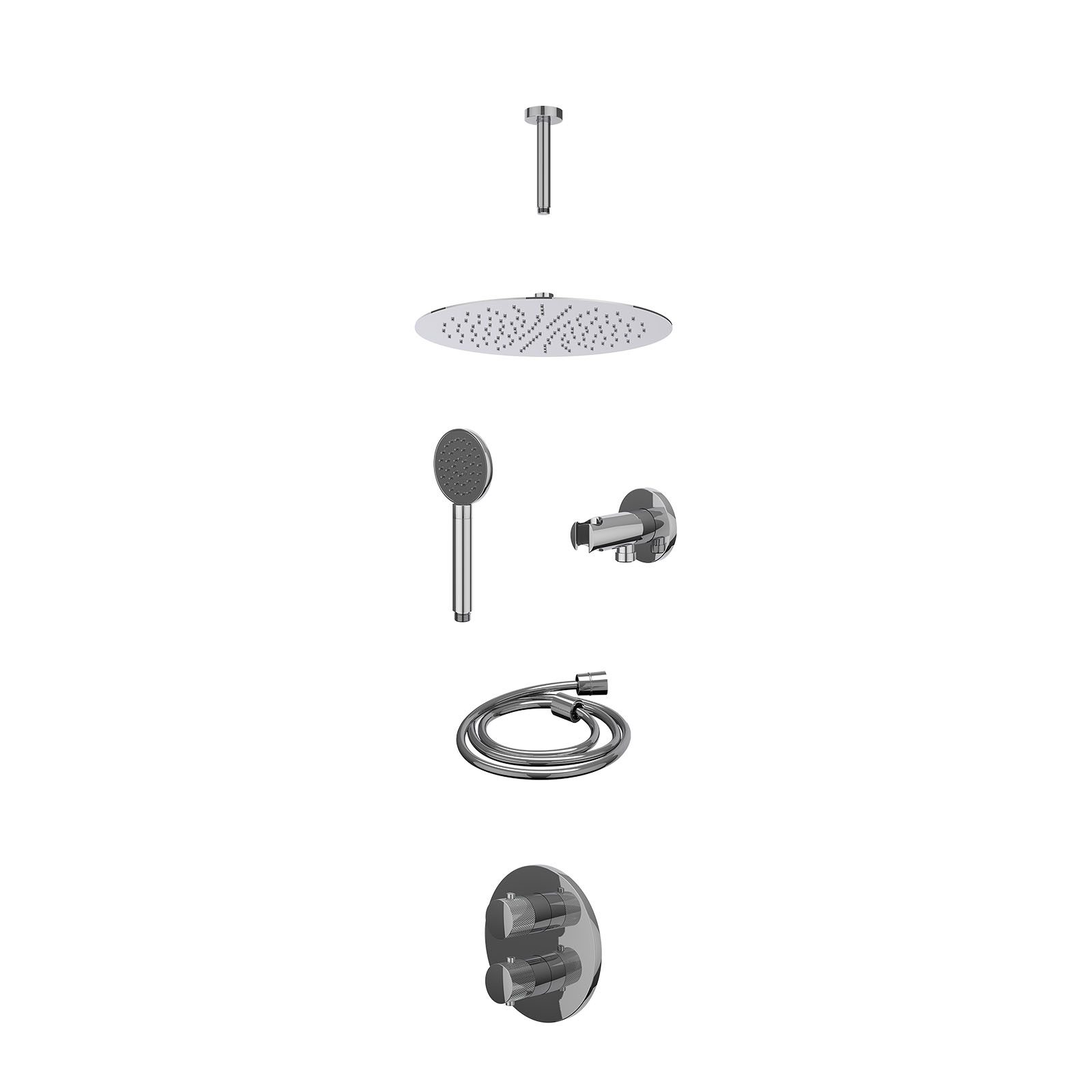 IVY Nexus Regendoucheset inbouw 2-weg - 30cm slim - plafond 15cm - wandhouder - satin spray - excl. inbouwbox - Chroom