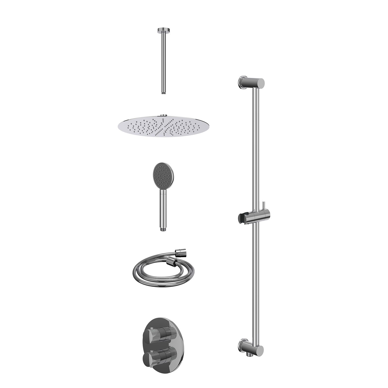 IVY Nexus Regendoucheset inbouw 2-weg - 30cm slim - plafond 30cm - glijstang - satin spray - excl. inbouwbox - Chroom