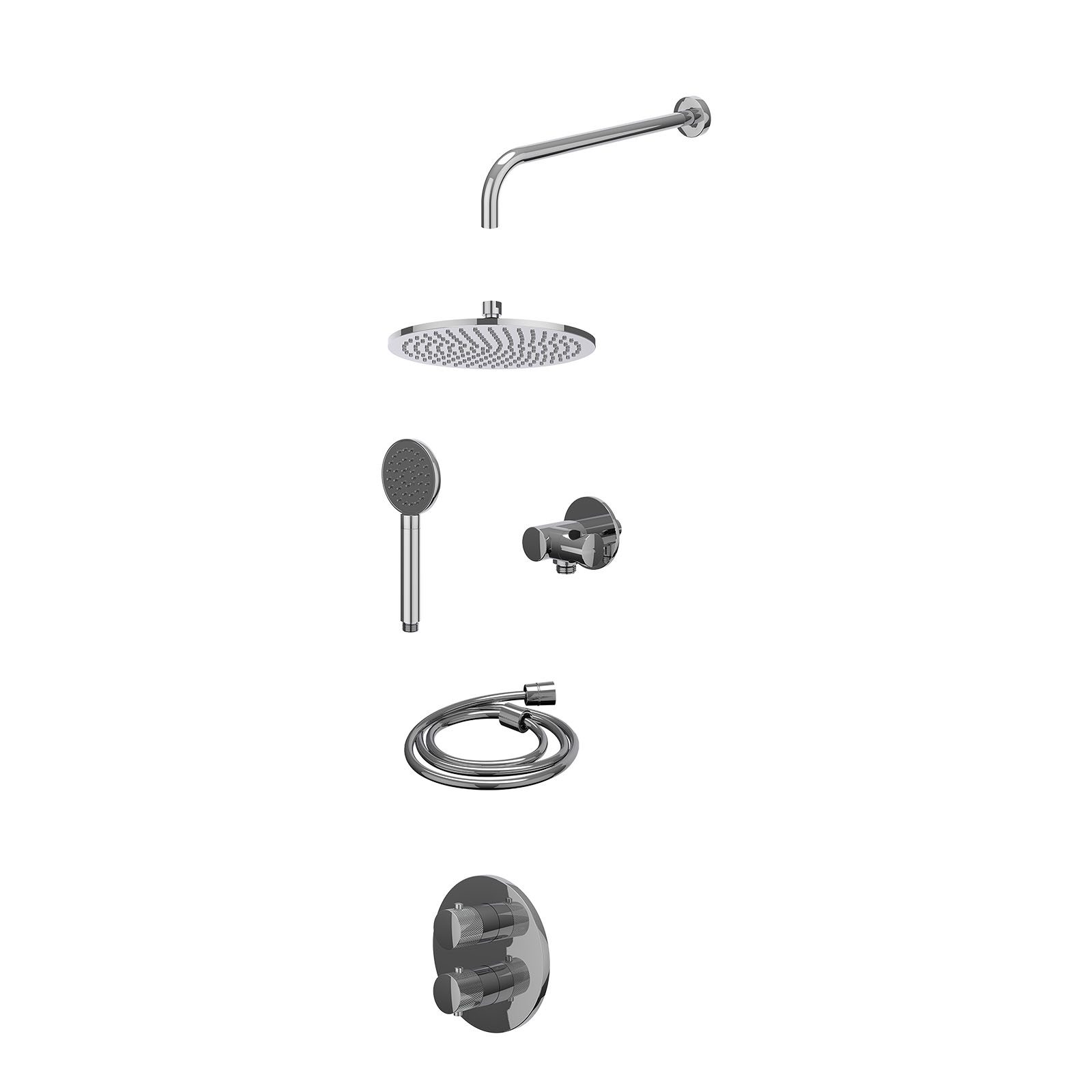 IVY Nexus Regendoucheset inbouw 2-weg - 25cm medium - wandarm - verstelbare steun - satin spray - excl. inbouwbox - Chroom