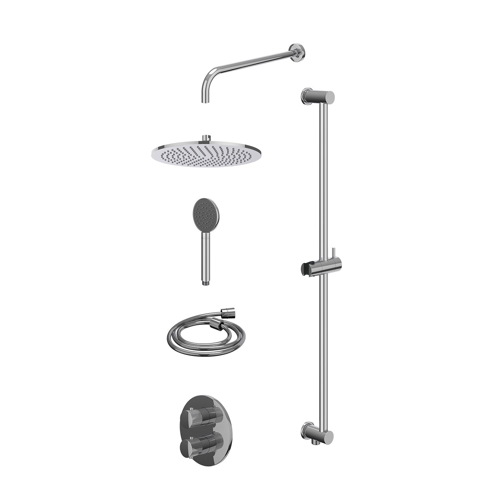 IVY Nexus Regendoucheset inbouw 2-weg - 30cm medium - wandarm - glijstang - satin spray - excl. inbouwbox - Chroom
