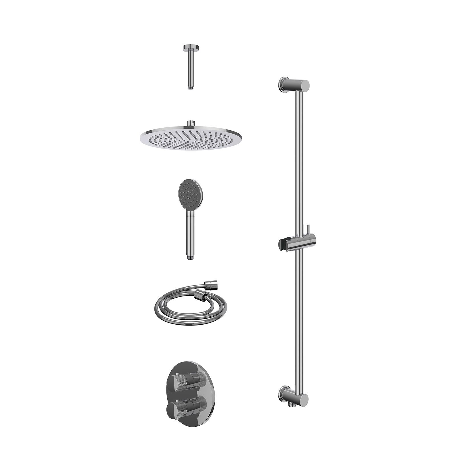 IVY Nexus Regendoucheset inbouw 2-weg - 30cm medium - plafond 15cm - glijstang - satin spray - excl. inbouwbox - Chroom