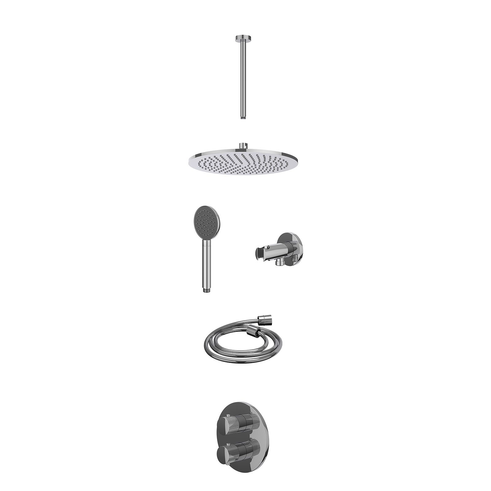 IVY Nexus Regendoucheset inbouw 2-weg - 30cm medium - plafond 30cm - wandhouder - satin spray - excl. inbouwbox - Chroom