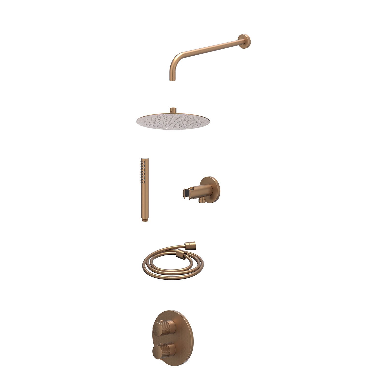 IVY Nexus Regendoucheset inbouw 2-weg - 25cm slim - wandarm - wandhouder - staafhanddouche - excl. inbouwbox - Geborsteld mat koper