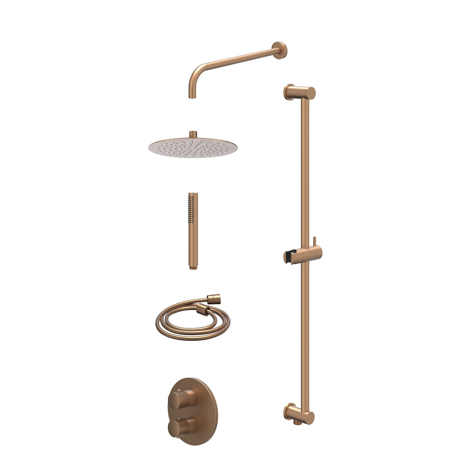 IVY Nexus Regendoucheset inbouw 2-weg - 25cm slim - wandarm - glijstang - staafhanddouche - excl. inbouwbox - Geborsteld mat koper