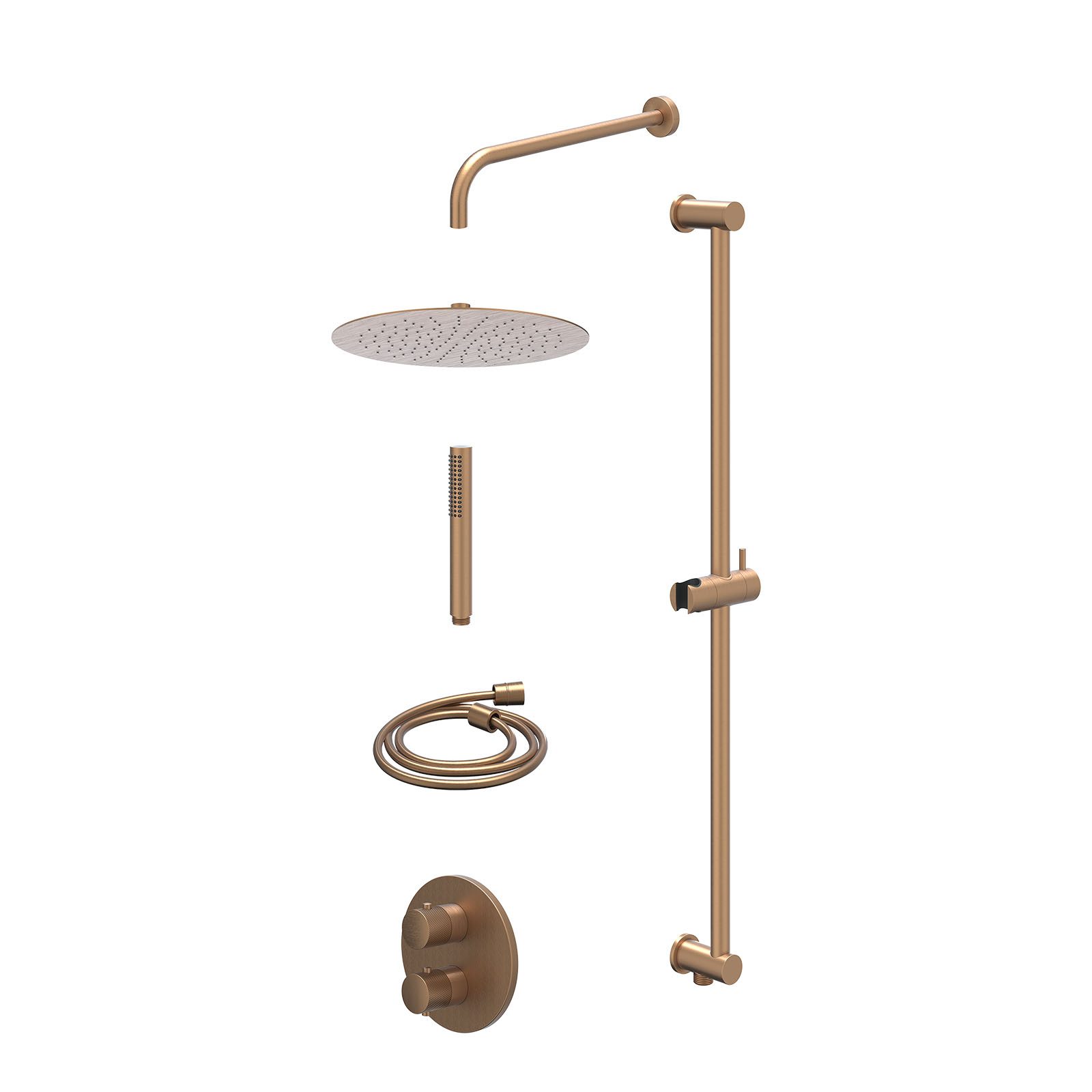 IVY Nexus Regendoucheset inbouw 2-weg - 30cm slim - wandarm - glijstang - staafhanddouche - excl. inbouwbox - Geborsteld mat koper