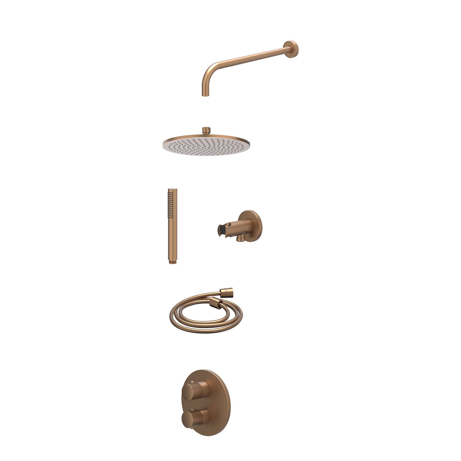 IVY Nexus Regendoucheset inbouw 2-weg - 25cm medium - wandarm - wandhouder - staafhanddouche - excl. inbouwbox - Geborsteld mat koper