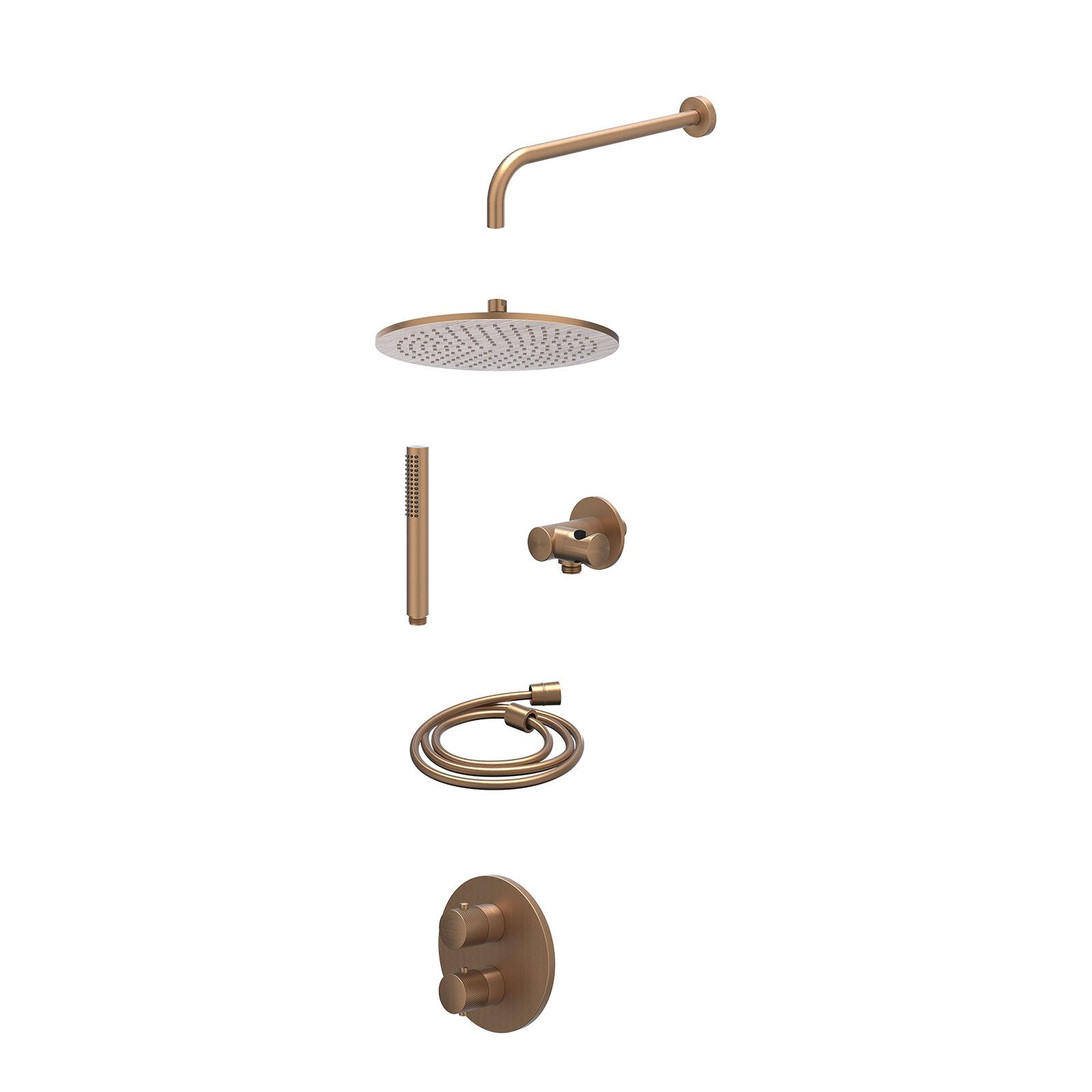 IVY Nexus Regendoucheset inbouw 2-weg - 30cm medium - wandarm - verstelbare steun - staafhanddouche - excl. inbouwbox - Geborsteld mat koper