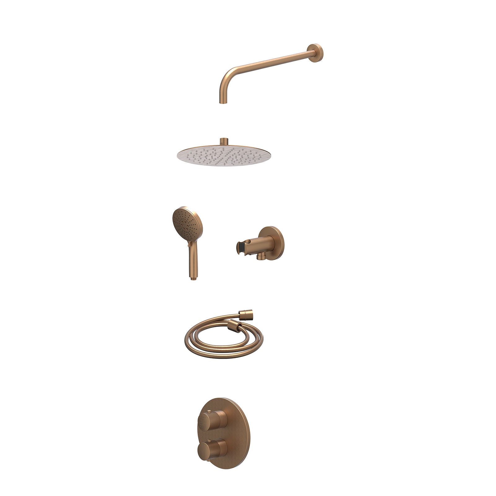 IVY Nexus Regendoucheset inbouw 2-weg - 25cm slim - wandarm - wandhouder - 3-standen - excl. inbouwbox - Geborsteld mat koper