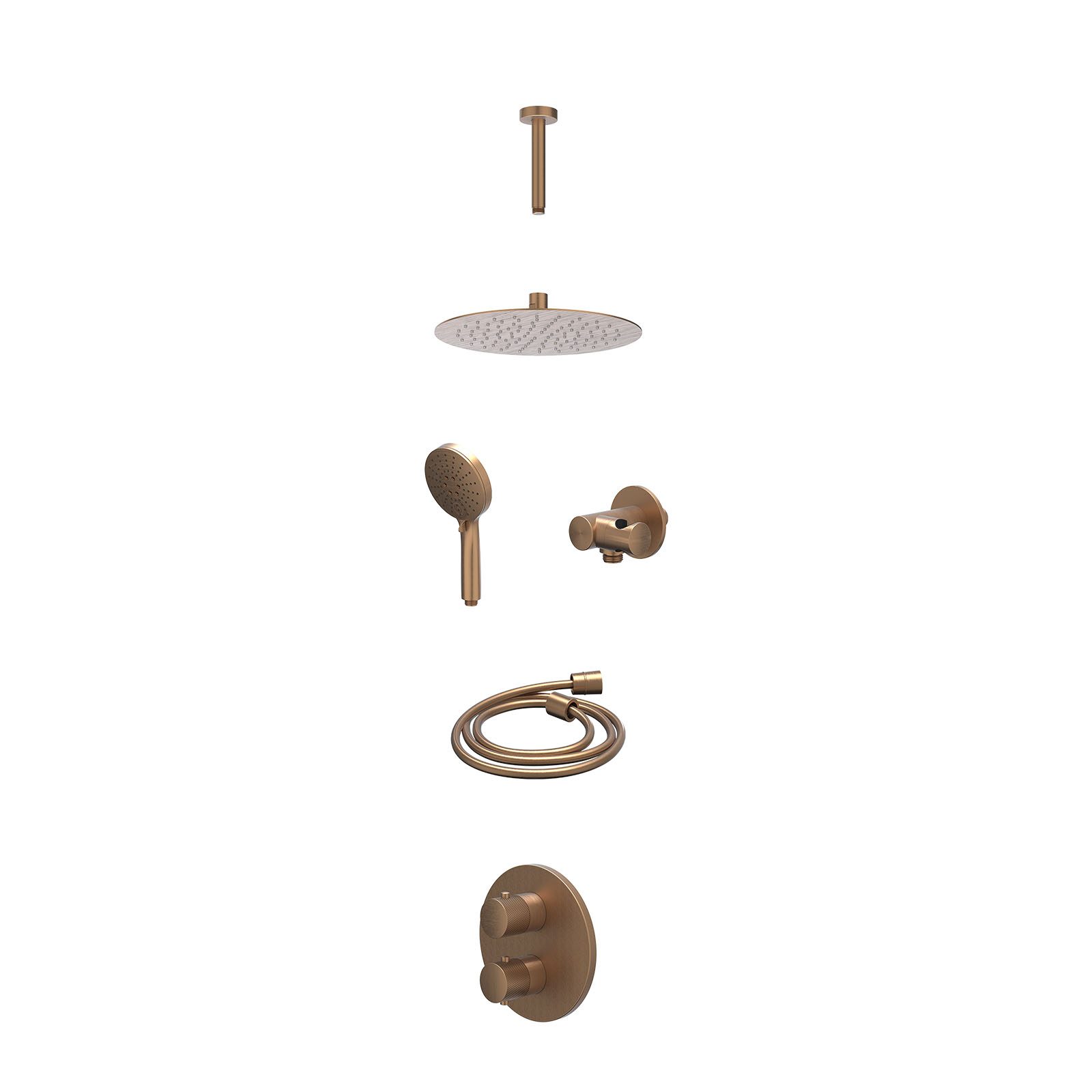 IVY Nexus Regendoucheset inbouw 2-weg - 25cm slim - plafond 15cm - verstelbare steun - 3-standen - excl. inbouwbox - Geborsteld mat koper