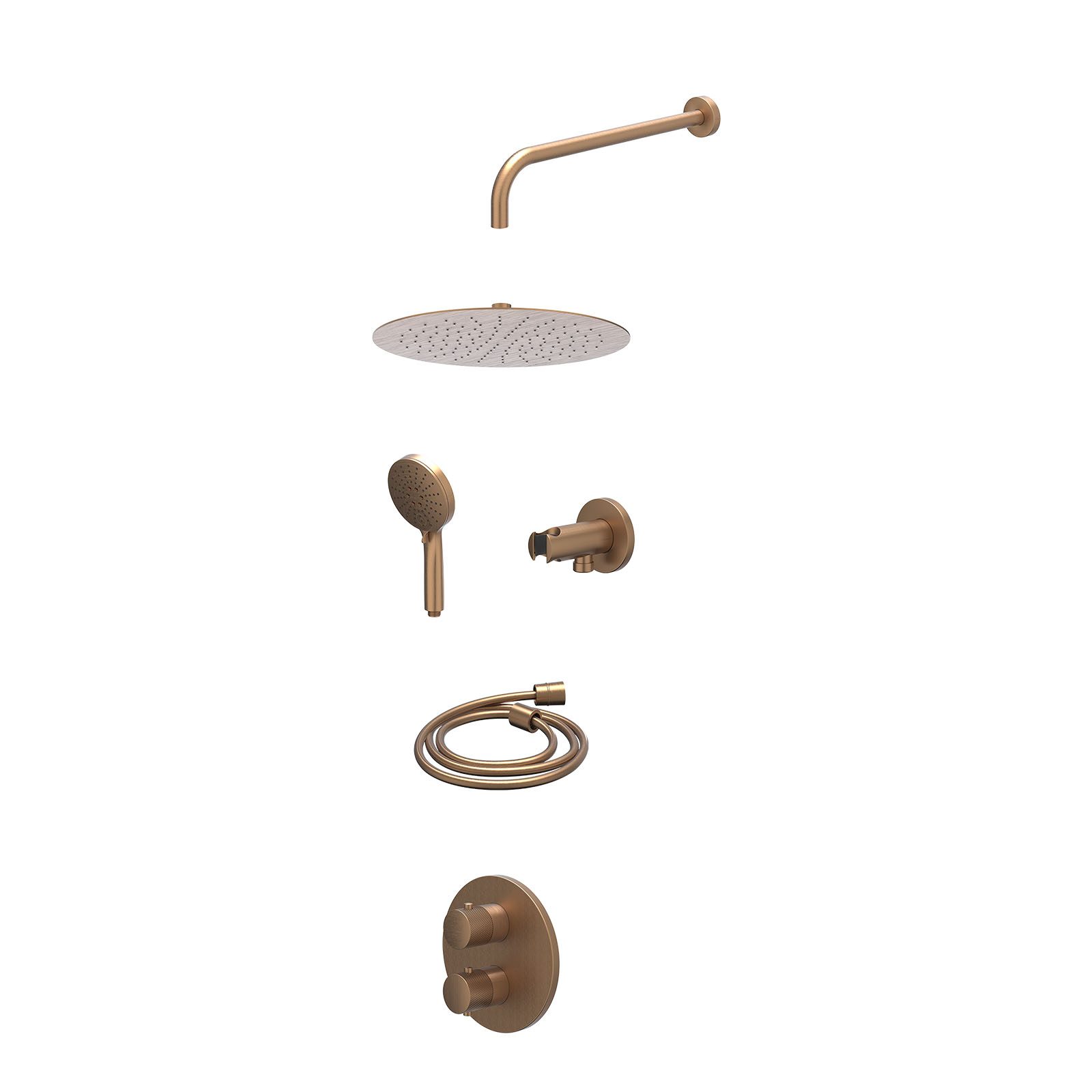 IVY Nexus Regendoucheset inbouw 2-weg - 30cm slim - wandarm - wandhouder - 3-standen - excl. inbouwbox - Geborsteld mat koper
