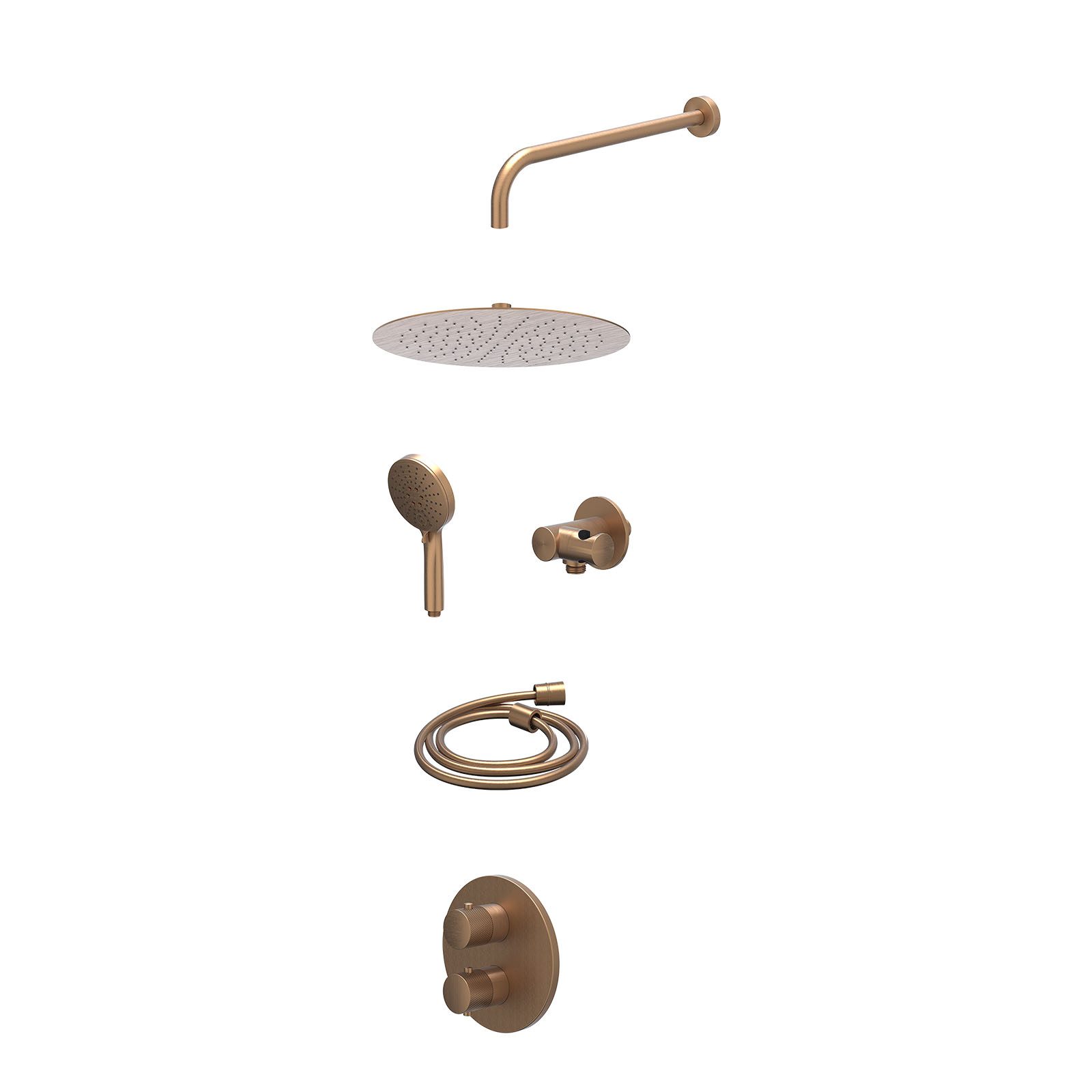 IVY Nexus Regendoucheset inbouw 2-weg - 30cm slim - wandarm - verstelbare steun - 3-standen - excl. inbouwbox - Geborsteld mat koper