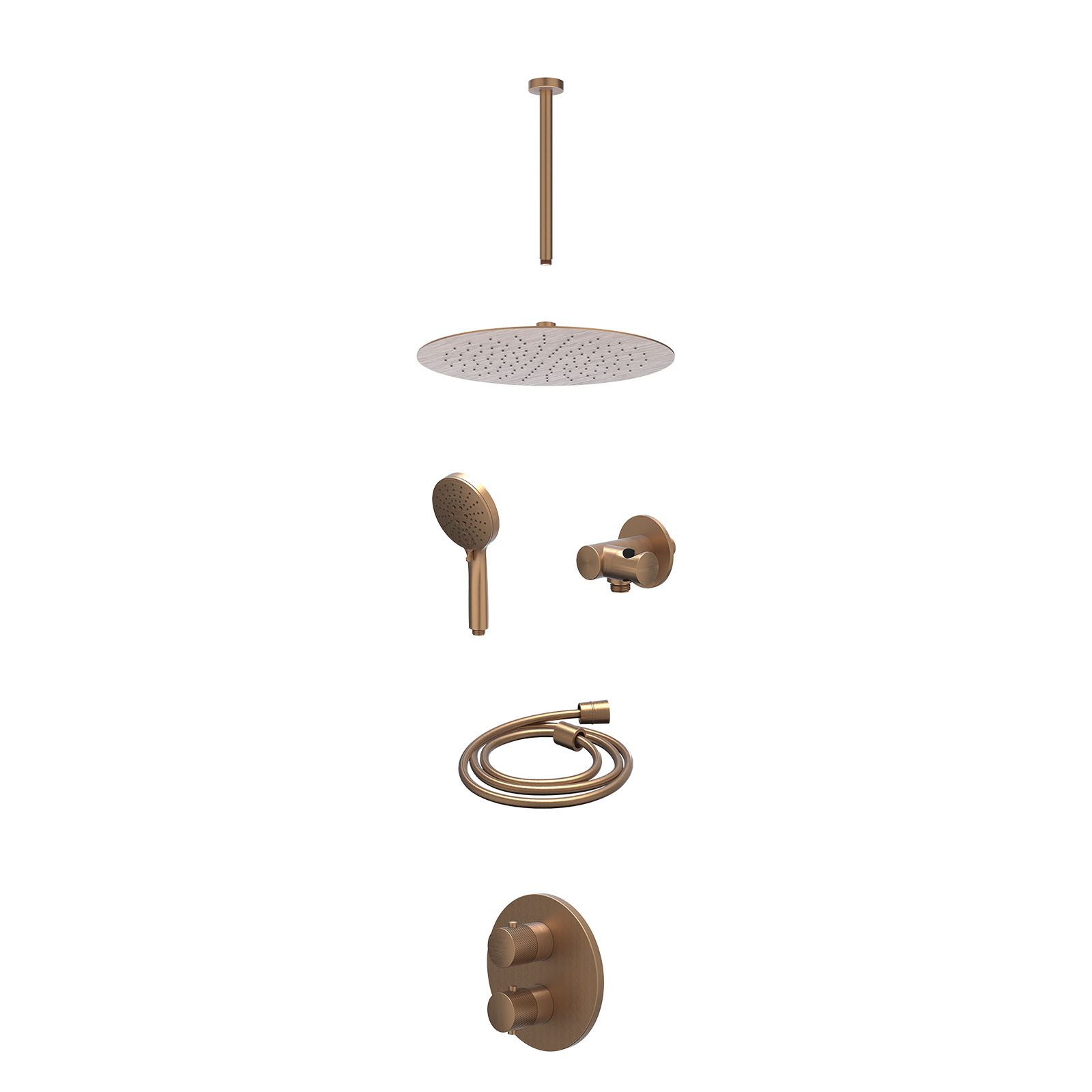 IVY Nexus Regendoucheset inbouw 2-weg - 30cm slim - plafond 30cm - verstelbare steun - 3-standen - excl. inbouwbox - Geborsteld mat koper